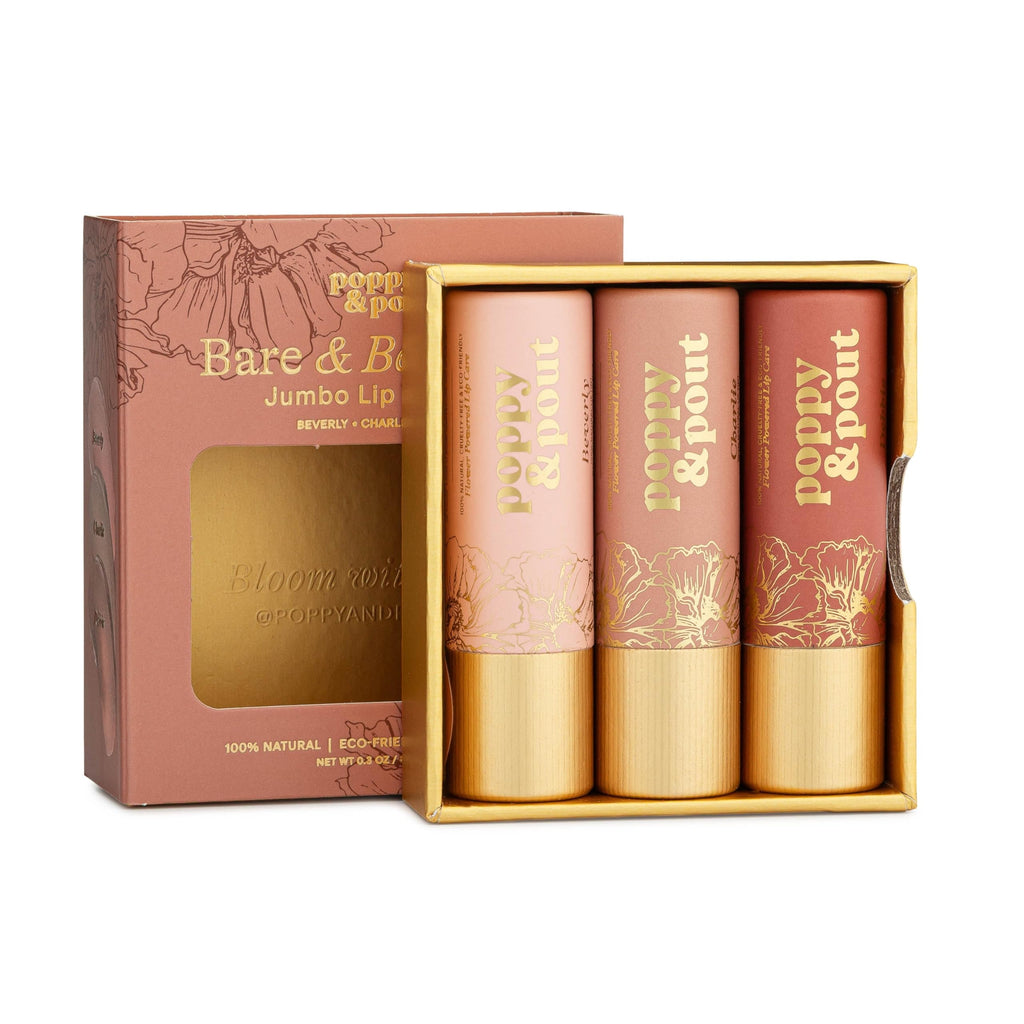 Poppy & Pout All Natural Lip Tints – Bare & Beautiful Trio | Cruelty Free, Sustainable Cardboard Tubes