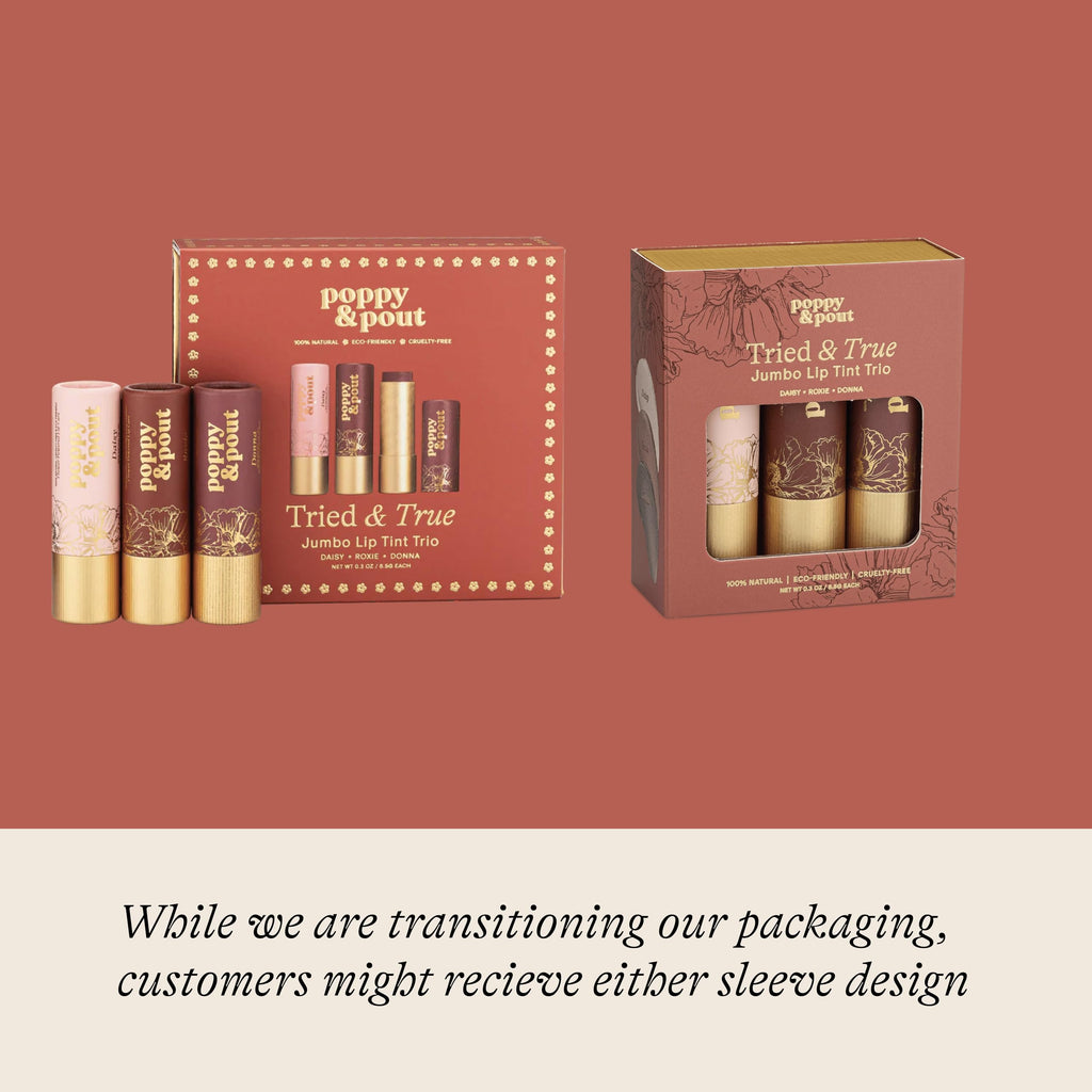 Poppy & Pout All Natural Lip Tints – 3-Pack Tried & True Trio (Daisy, Roxie, Donna)