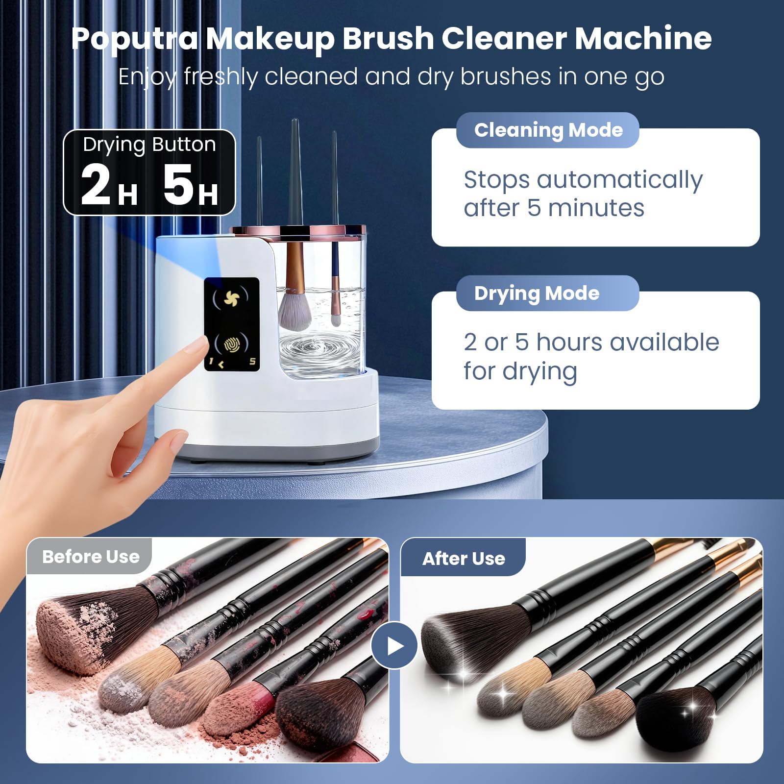 Poputra Electric Makeup Brush Cleaner Machine with Drying Function | Smart Touch & USB