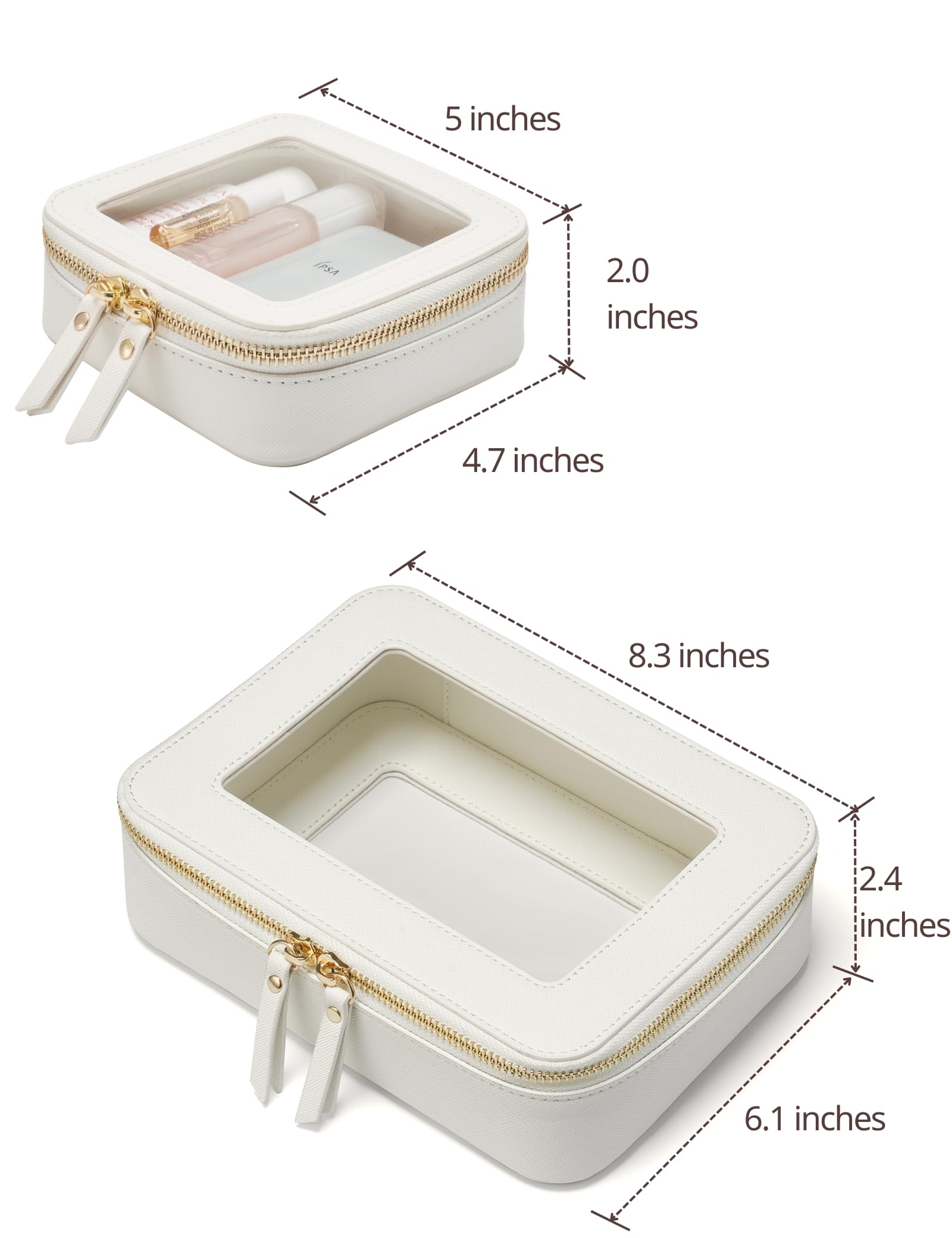 Popvibe Clear Makeup Case Set – Mini & Medium, TSA-Approved, White