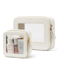 Popvibe Clear Makeup Case Set – Mini & Medium, TSA-Approved, White