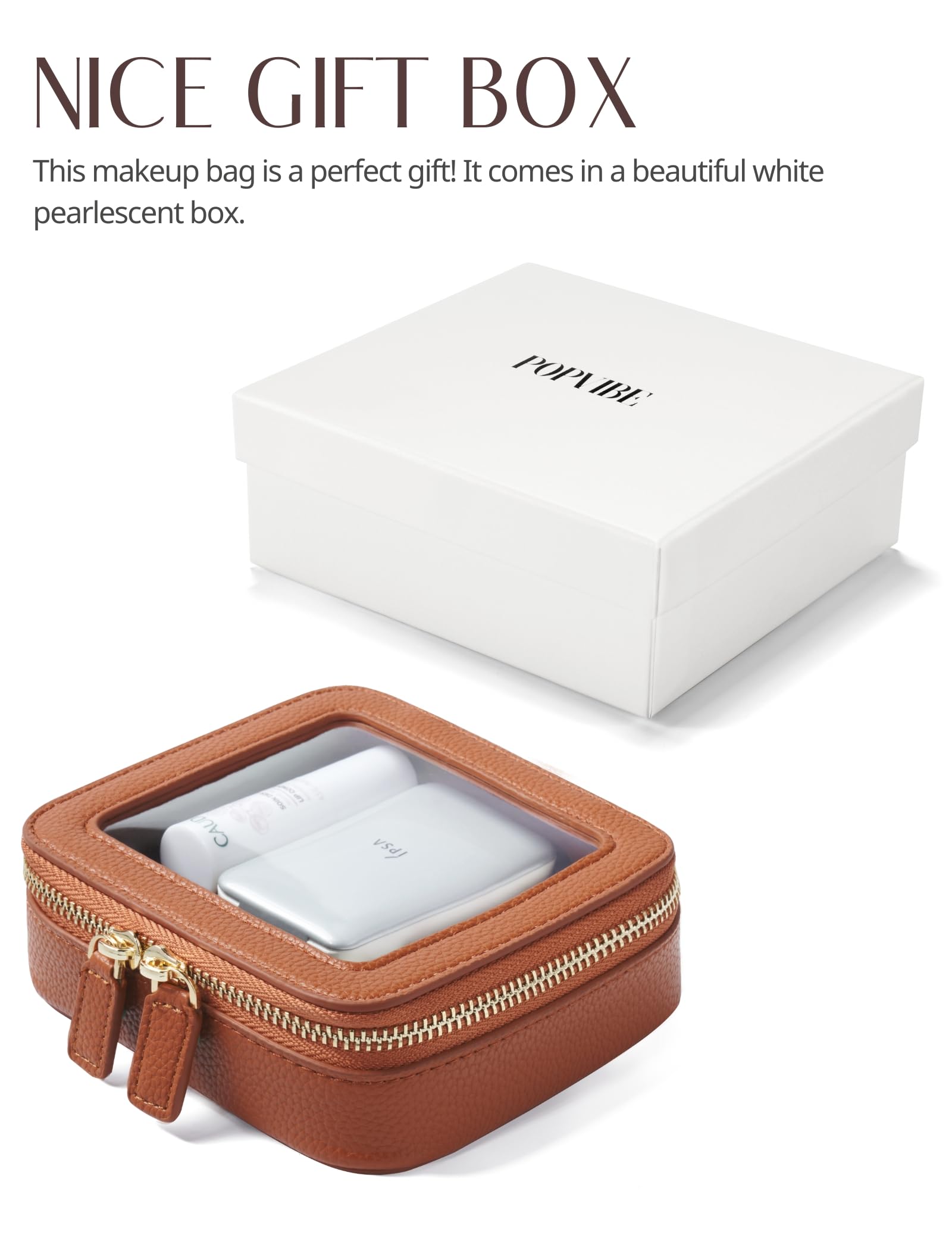 Popvibe Clear Makeup Bag – Transparent Travel Cosmetic Case with Zipper, Portable Organizer for Essentials
