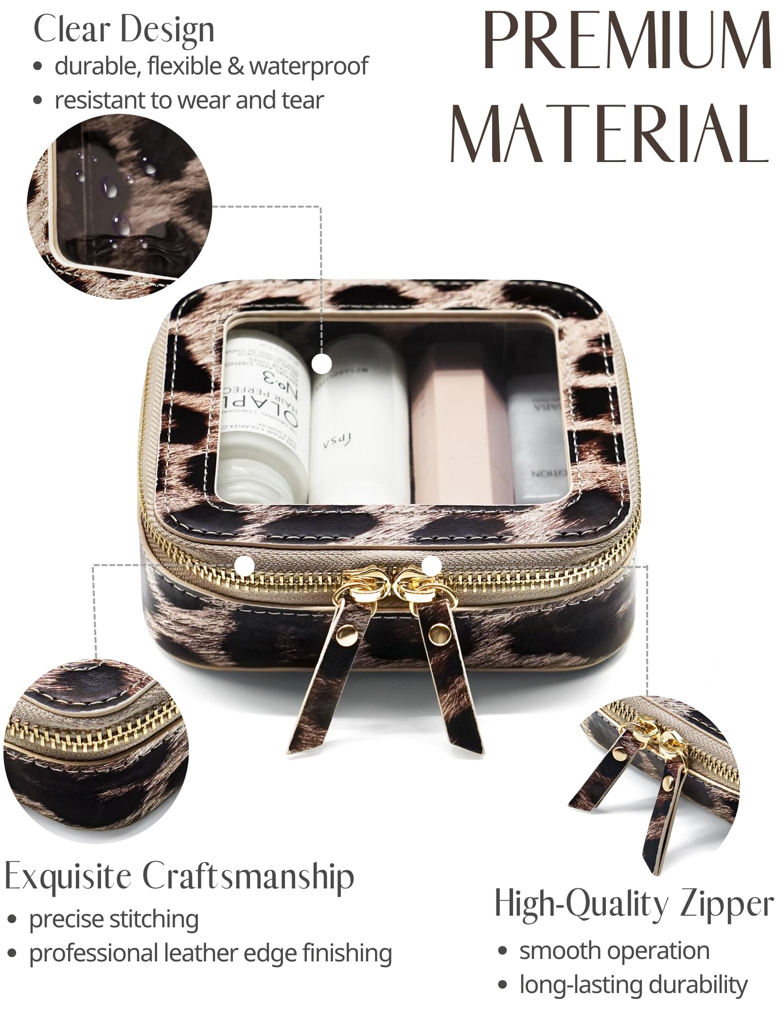 Popvibe Clear Leopard Makeup Bag – Compact Faux Leather Pouch for Purse, Travel & On-the-Go Essentials
