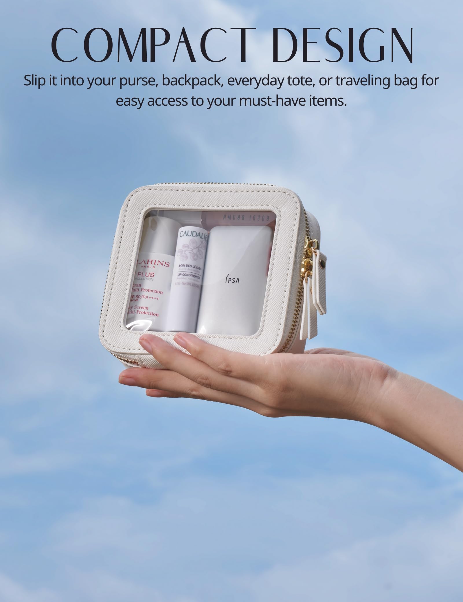 Popvibe Clear Makeup Case Set – Mini & Medium, TSA-Approved, White