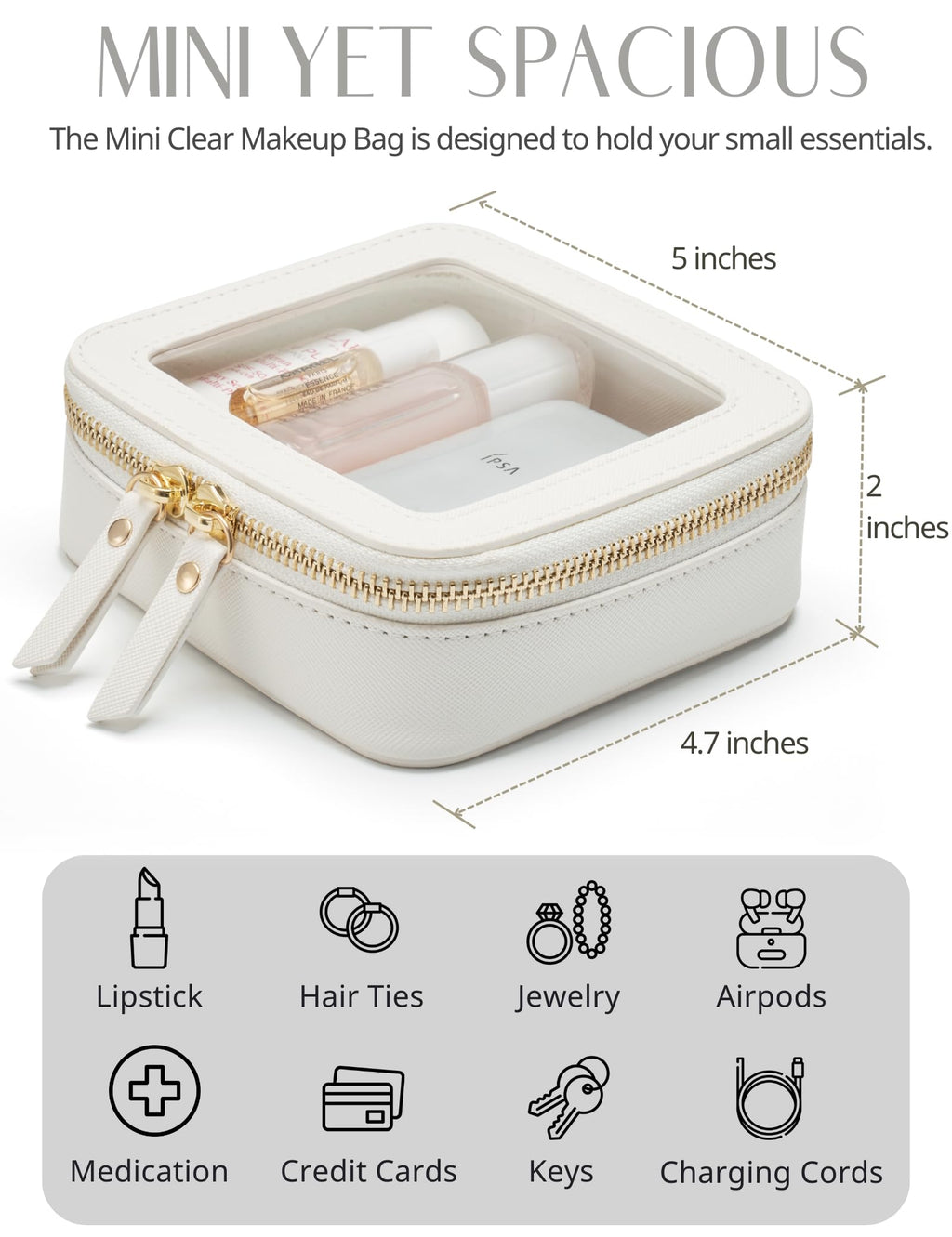 Popvibe Clear Makeup Case Set – Mini & Medium, TSA-Approved, White