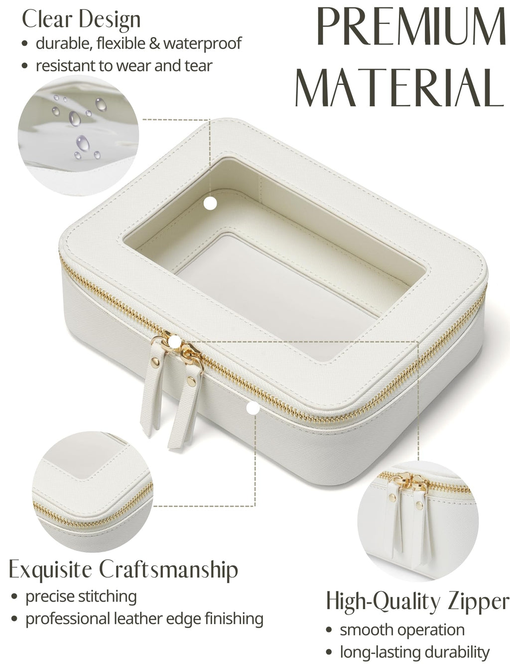 Popvibe Clear Makeup Case Set – Mini & Medium, TSA-Approved, White
