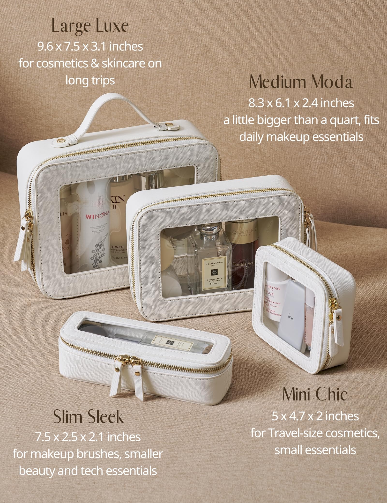 Popvibe Clear Makeup Case Set – Mini & Medium, TSA-Approved, White