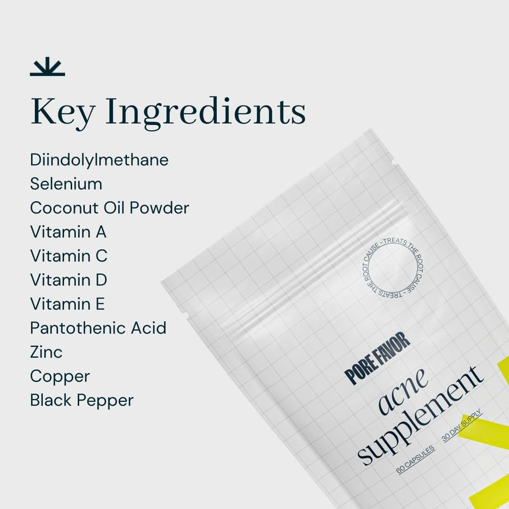 Pore Favor Skin Support Supplement with DIM, Zinc, Vitamins – Once-Daily Capsules