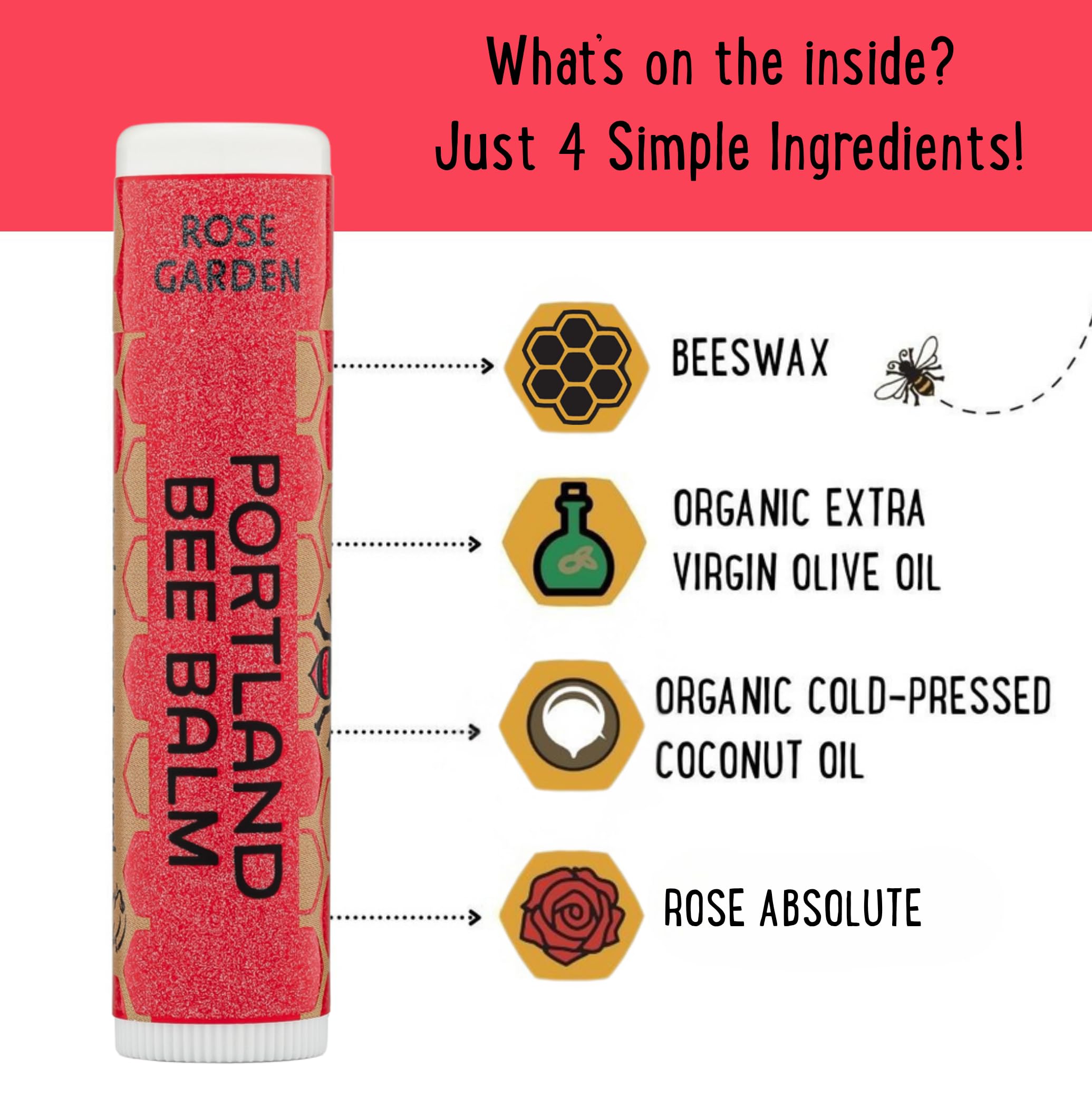 Portland Bee Balm Rose Garden Lip Balm – All Natural Handmade Beeswax, 24 Count