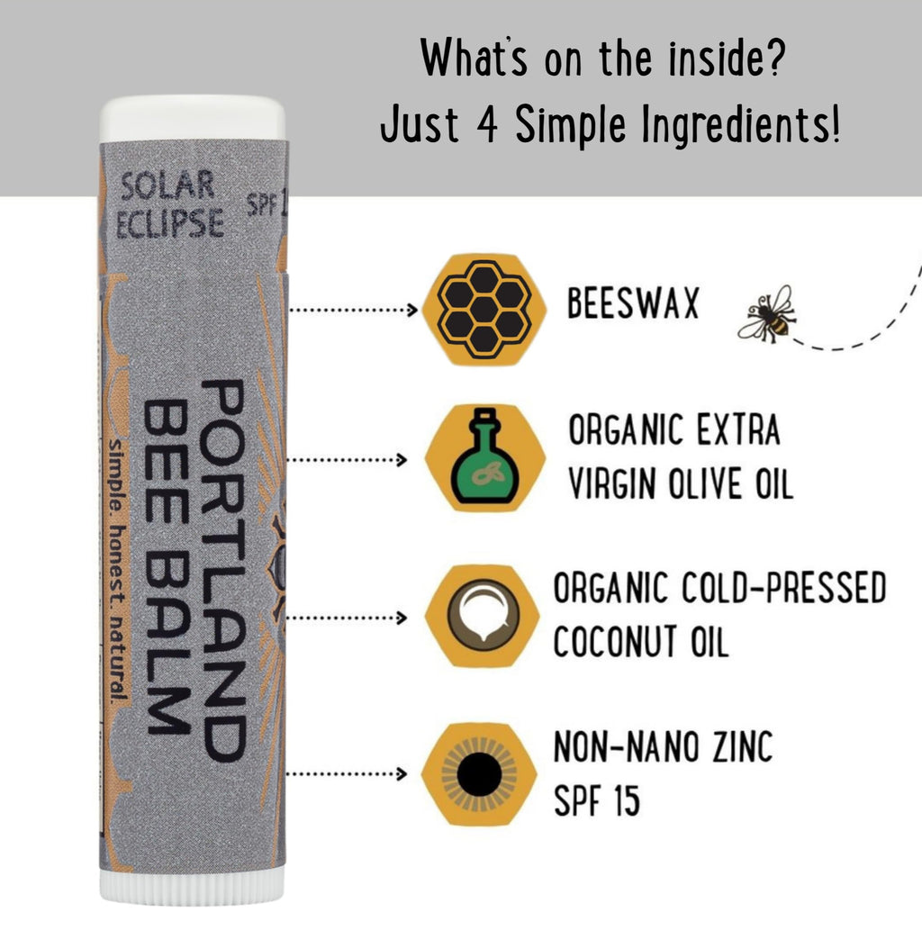 Portland Bee Balm Solar Eclipse SPF 15 Lip Balm – All Natural Handmade Beeswax, 3 Count