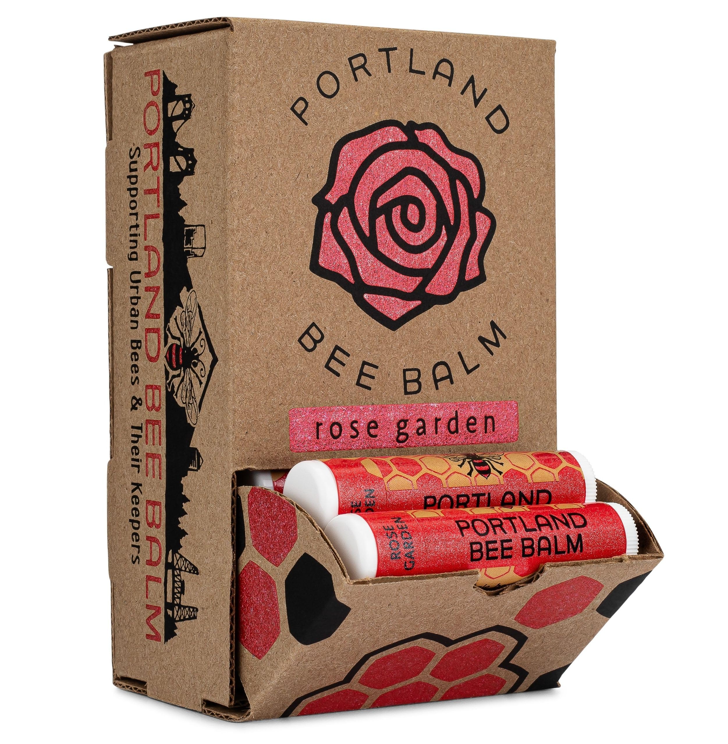 Portland Bee Balm Rose Garden Lip Balm – All Natural Handmade Beeswax, 24 Count