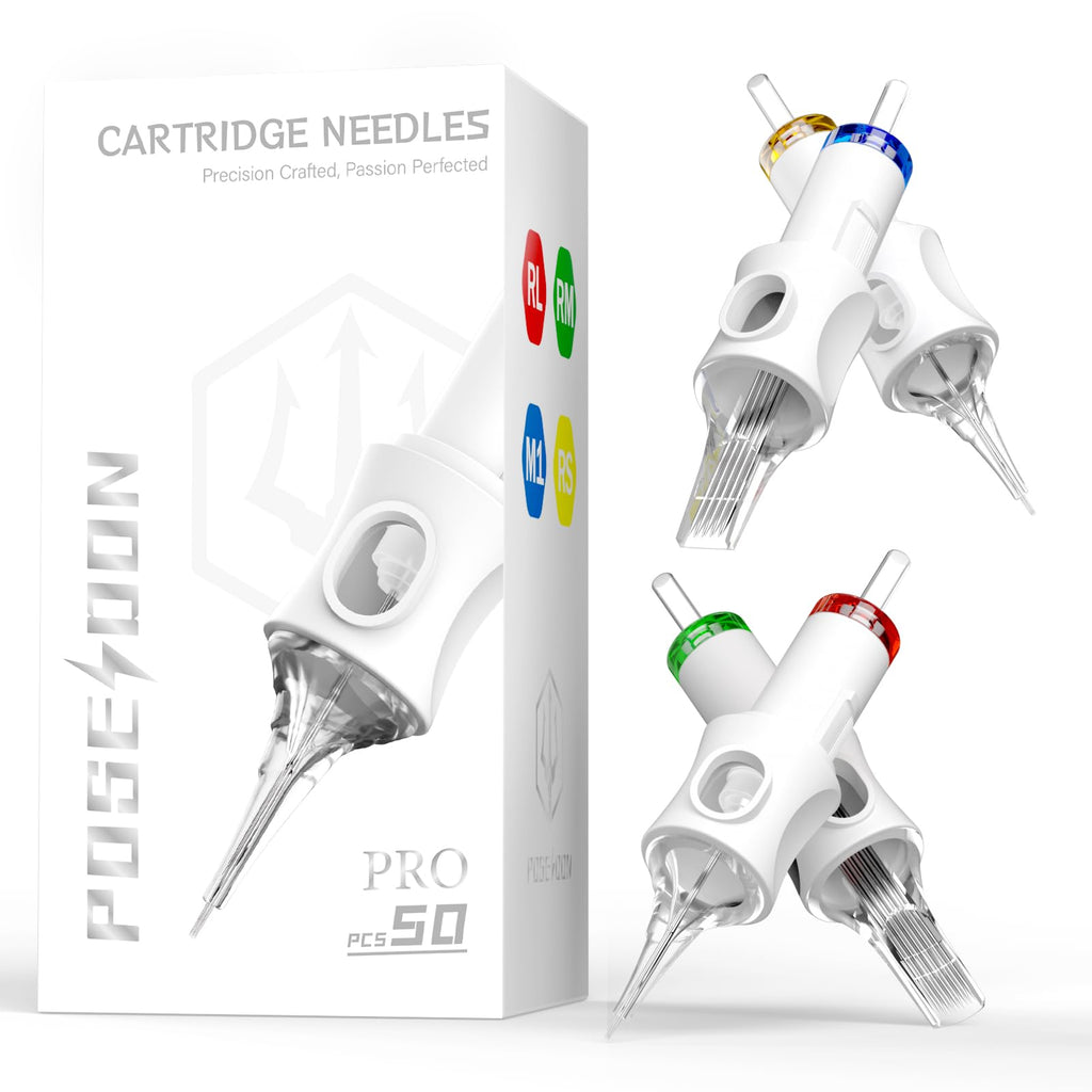 POSEIDON Professional Tattoo Cartridges 50-Pack – Assorted Sizes, 0.35" Universal Fit (3RL/5RL/7RL/9RL, 5RS/9RS, 9RM/11RM/15RM, 7M1)