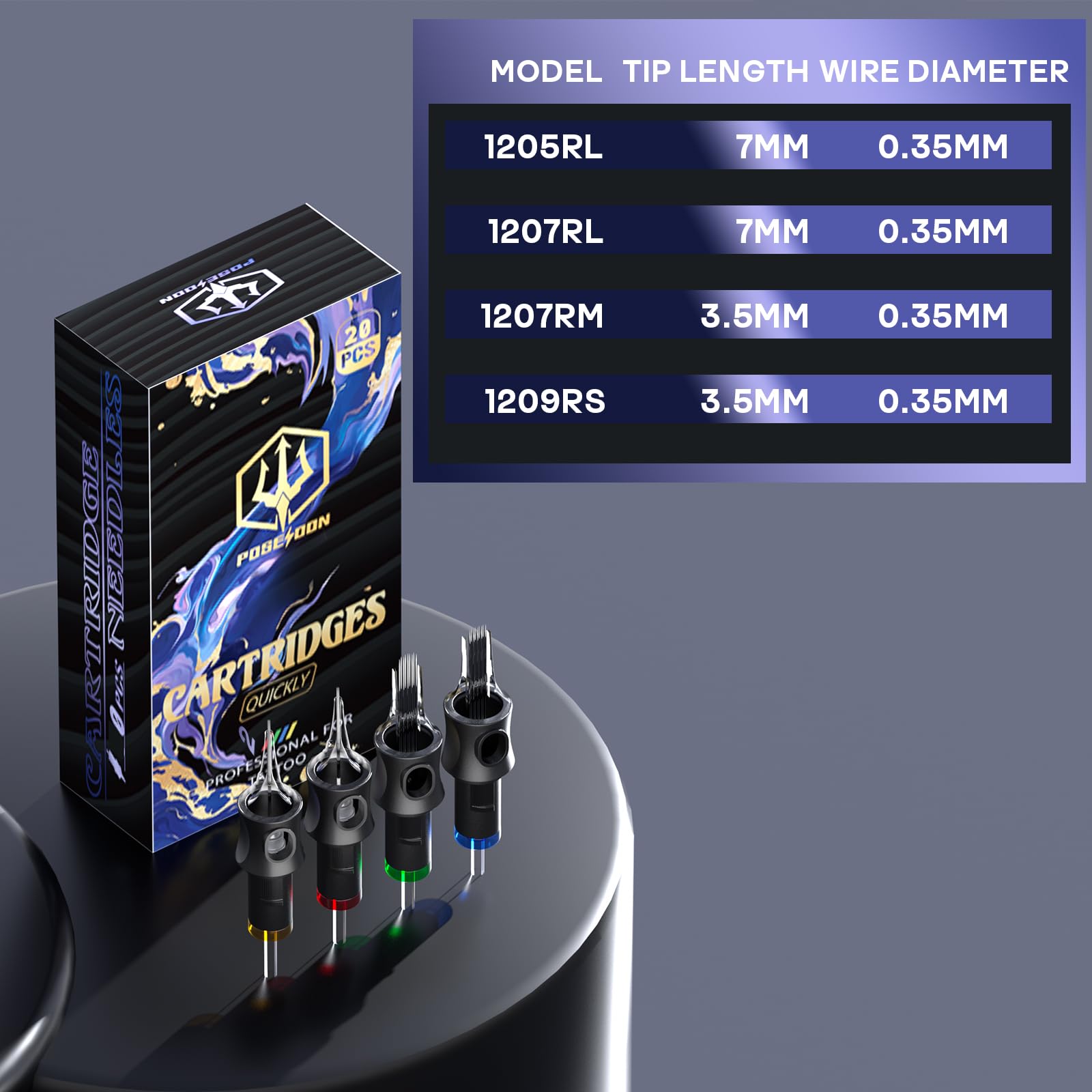 POSEIDON Tattoo Pen Set – Cordless Kit with Dual 1500mAh Batteries & 20 Cartridges