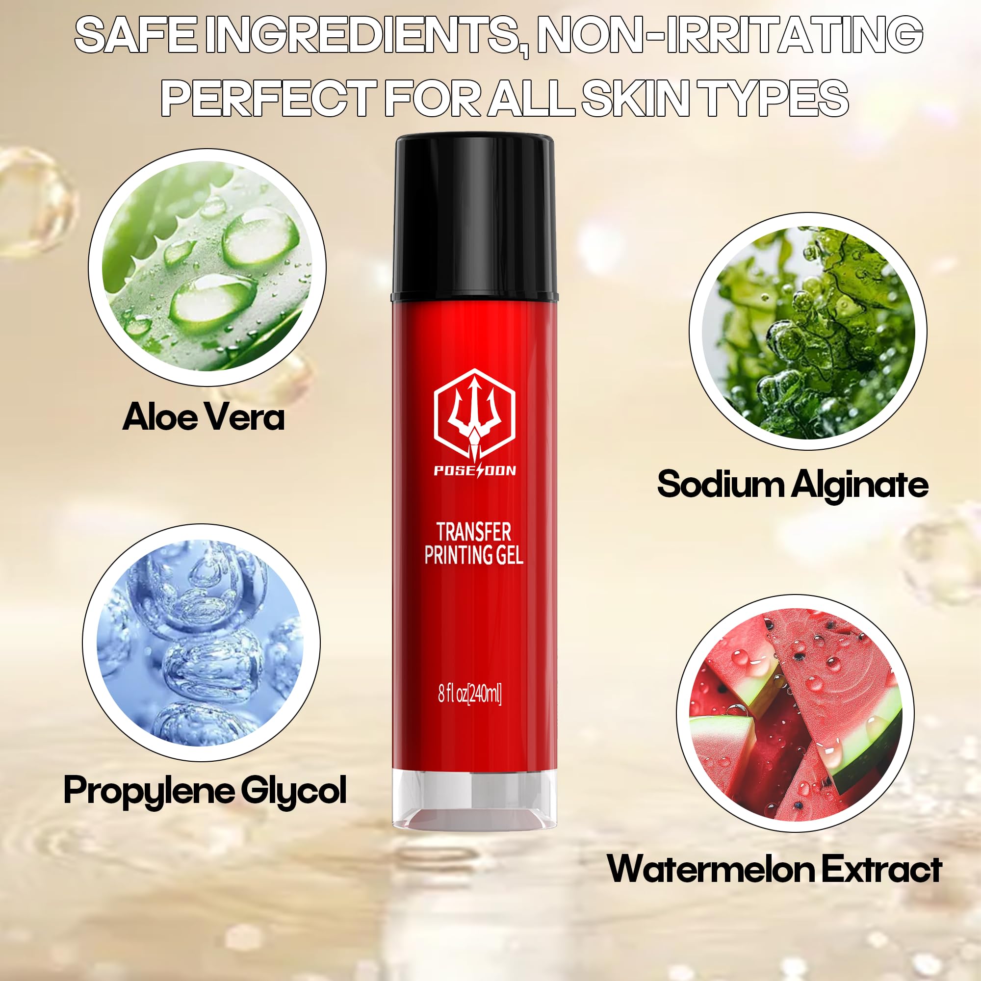 POSEIDON Tattoo Stencil Transfer Gel — 8 oz, Long-Lasting & Smudge-Proof, Watermelon Scent