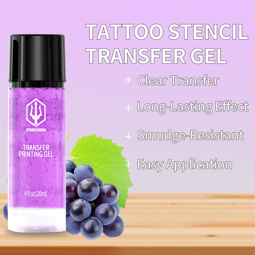POSEIDON Tattoo Stencil Transfer Gel – Long-Lasting, Smudge-Proof, Juicy Grape Scent (4 fl oz / 120 ml)