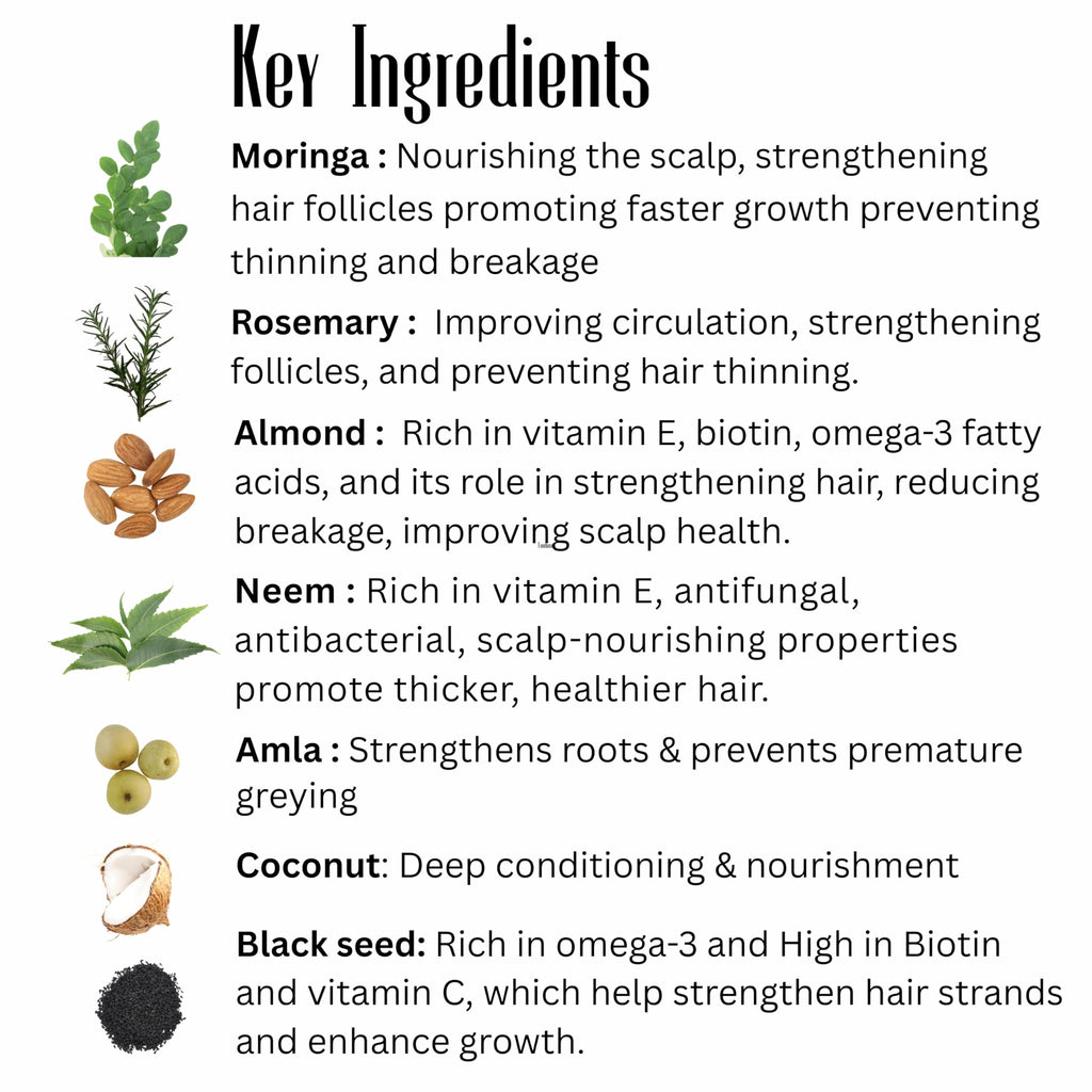 Power of Herbs Moringa Rosemary Ayurvedic Hair Oil - 2 oz, Made in USA