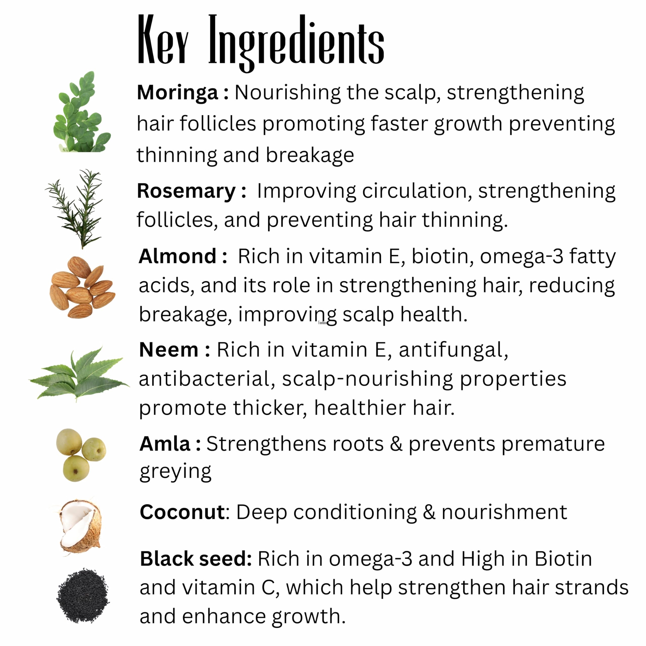 Power of Herbs Moringa Rosemary Ayurvedic Hair Oil - 2 oz, Made in USA