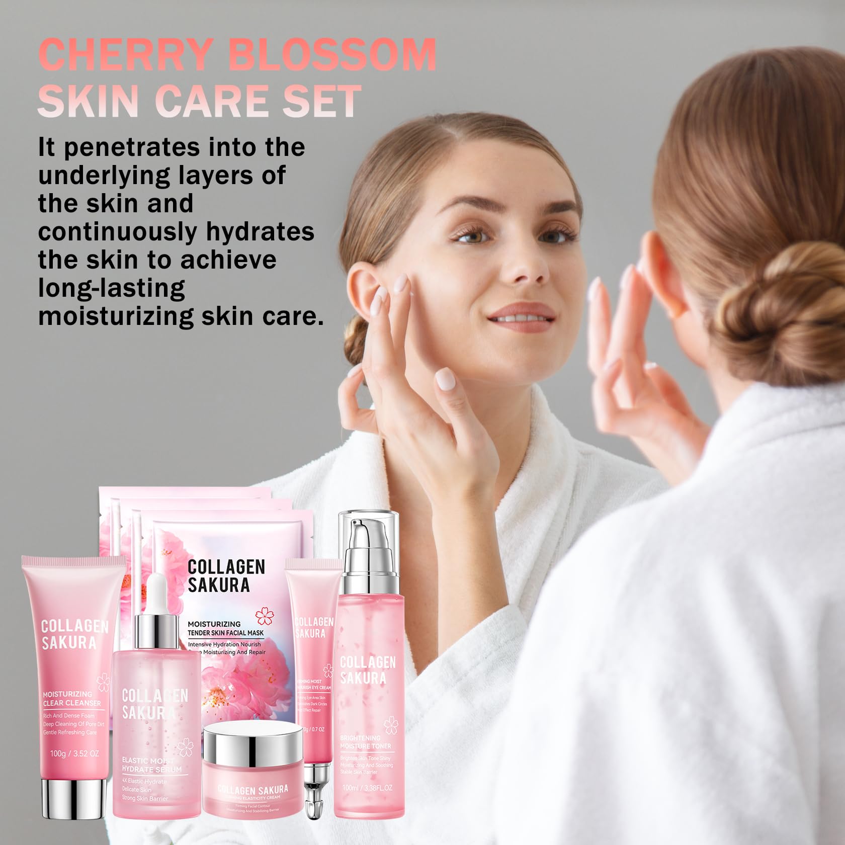 PPPanYiDi 8-Piece Sakura Skincare Set – Travel-Size Hydration with Cleanser, Serum, Toner, Moisturizer & Sheet Masks