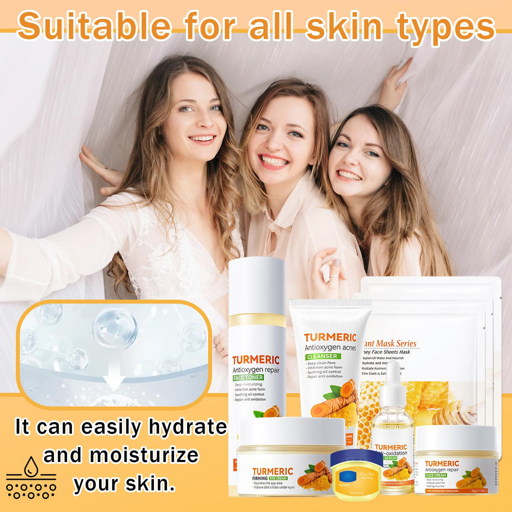PPPanYiDi 9-Piece Turmeric Skincare Set | Cleanser, Toner, Serum & More