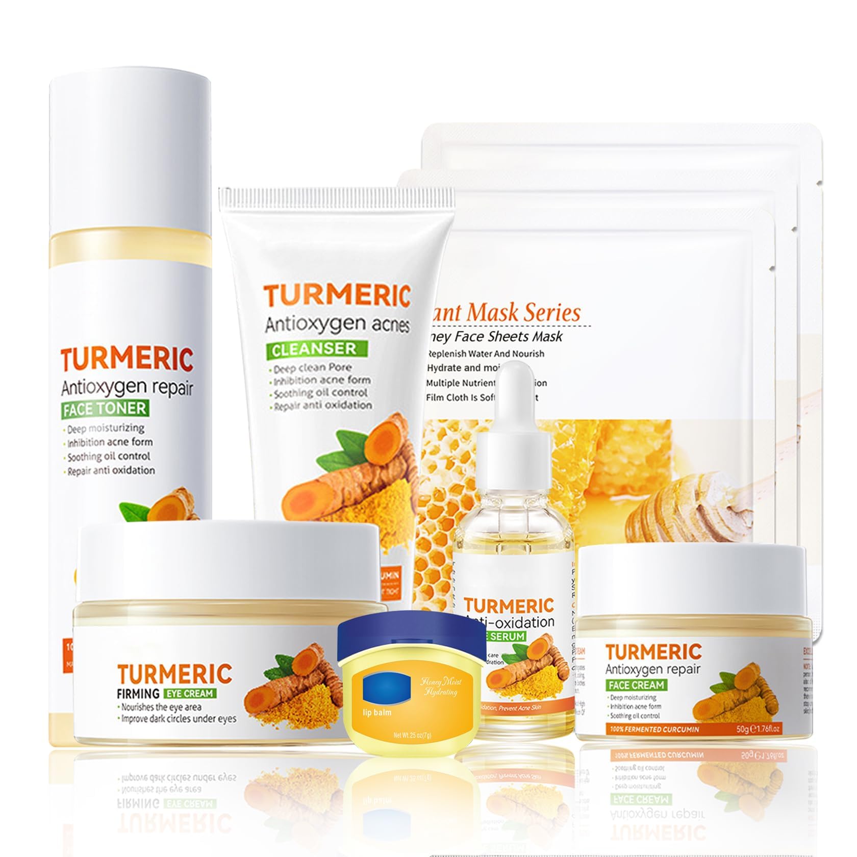 PPPanYiDi 9-Piece Turmeric Skincare Set | Cleanser, Toner, Serum & More