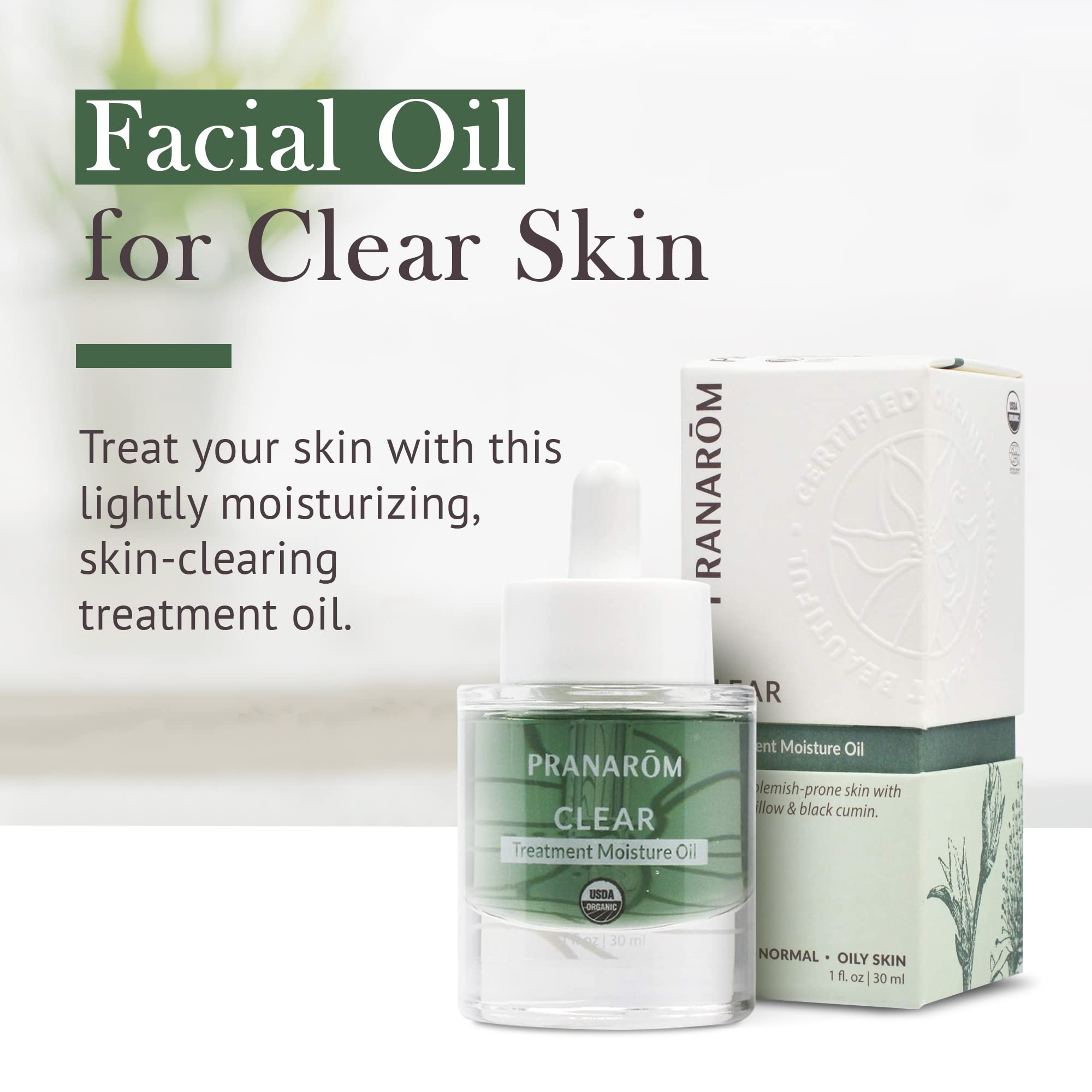 Pranarom Clear Treatment Moisture Oil – Hydrating Facial Oil for Oily & Blemish-Prone Skin | Organic Essential Oils