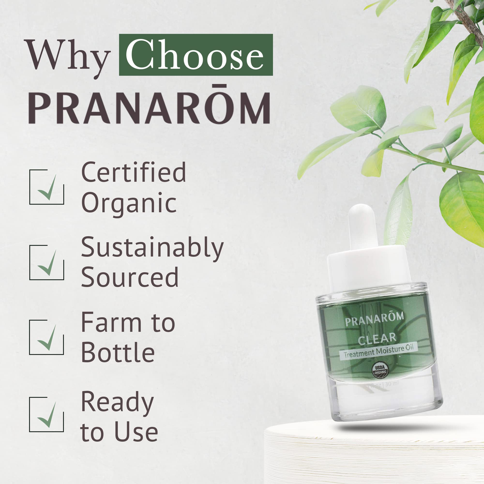 Pranarom Clear Treatment Moisture Oil – Hydrating Facial Oil for Oily & Blemish-Prone Skin | Organic Essential Oils