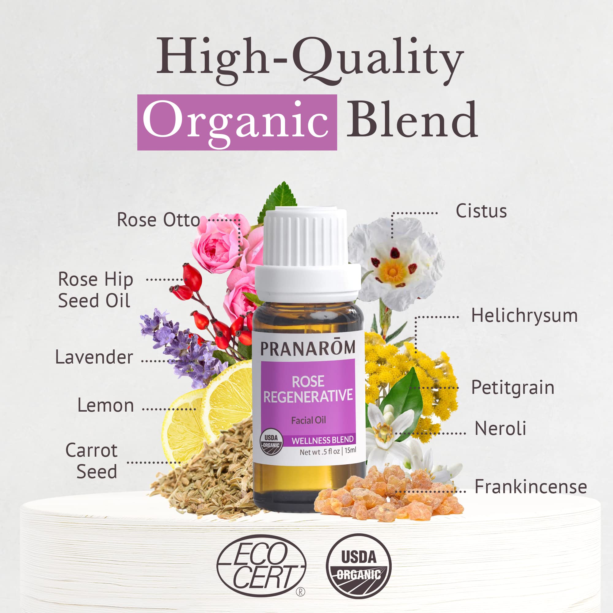 Pranarom Rose Regenerative Facial Essential Oil Blend (5ml) – Organic, 100% Pure for Skincare