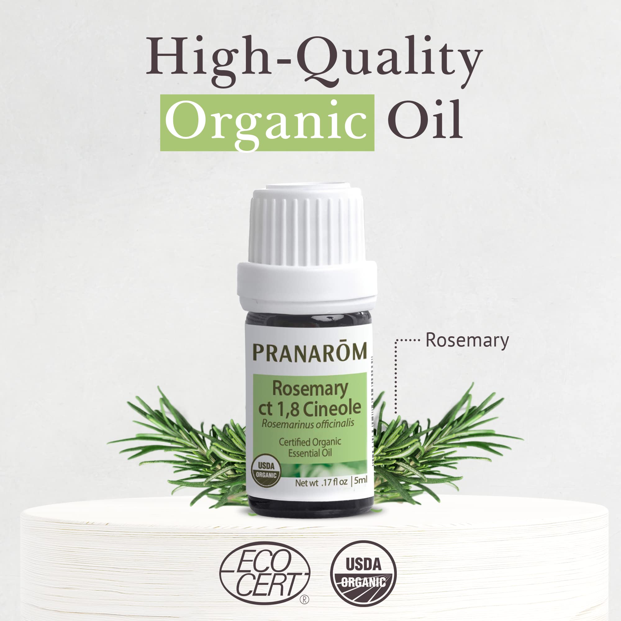 Pranarom USDA Certified Organic Rosemary Cineole Essential Oil (5ml) – 100% Pure Therapeutic Grade