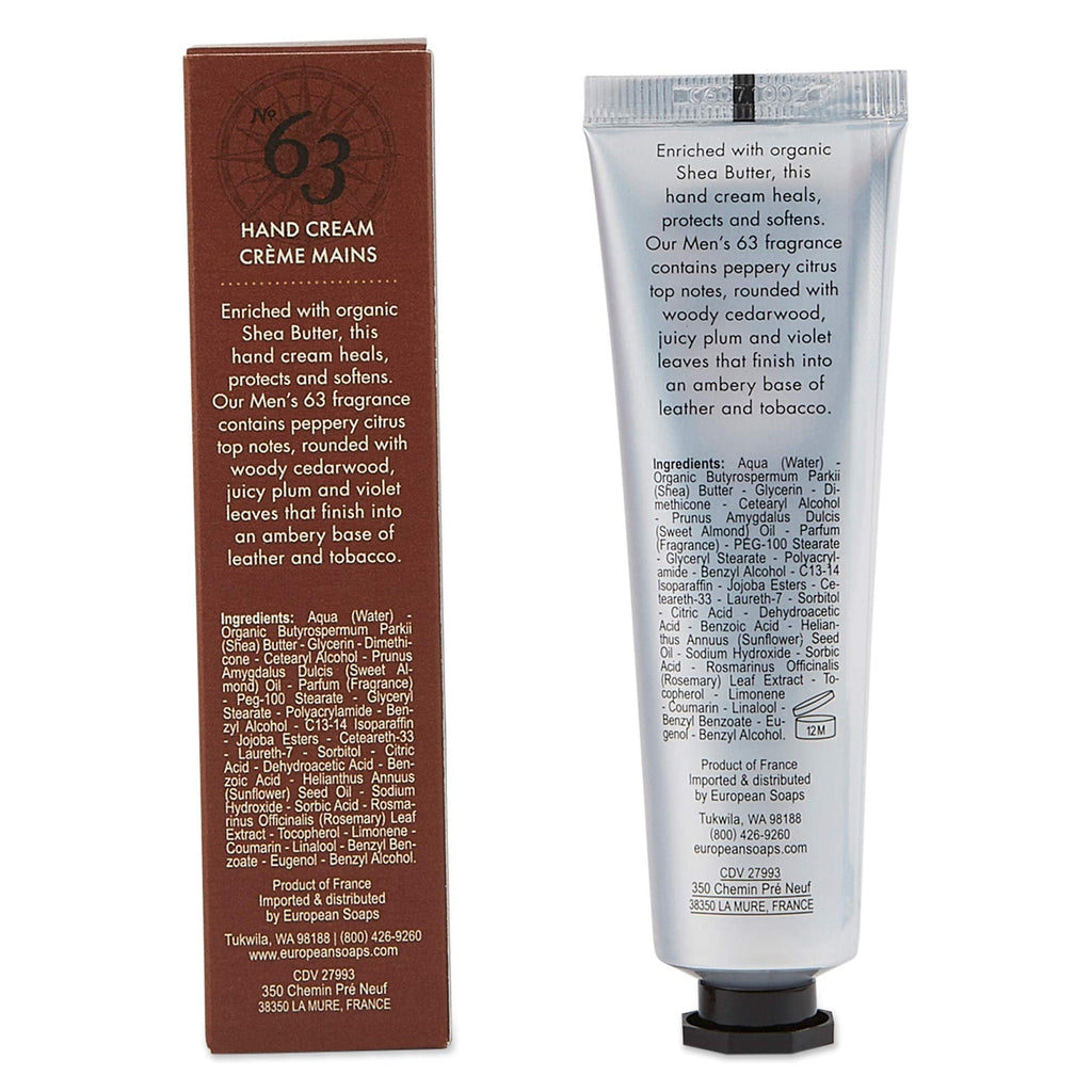Pre de Provence No.63 Men's Collection Hand Cream – Deep Moisturization & Peppery Citrus Scent
