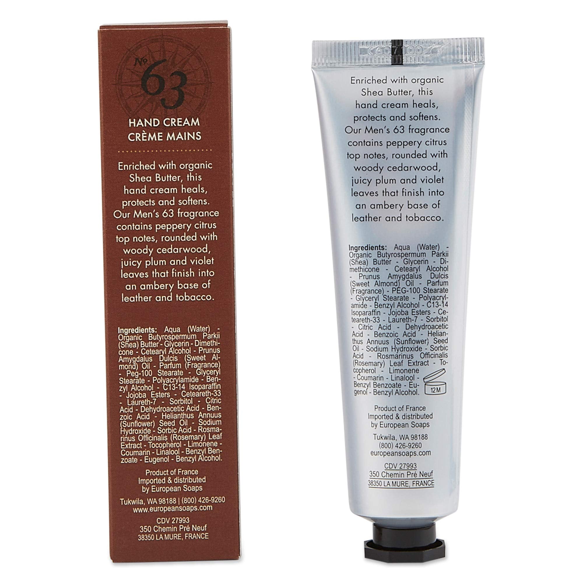 Pre de Provence No.63 Men's Collection Hand Cream – Deep Moisturization & Peppery Citrus Scent
