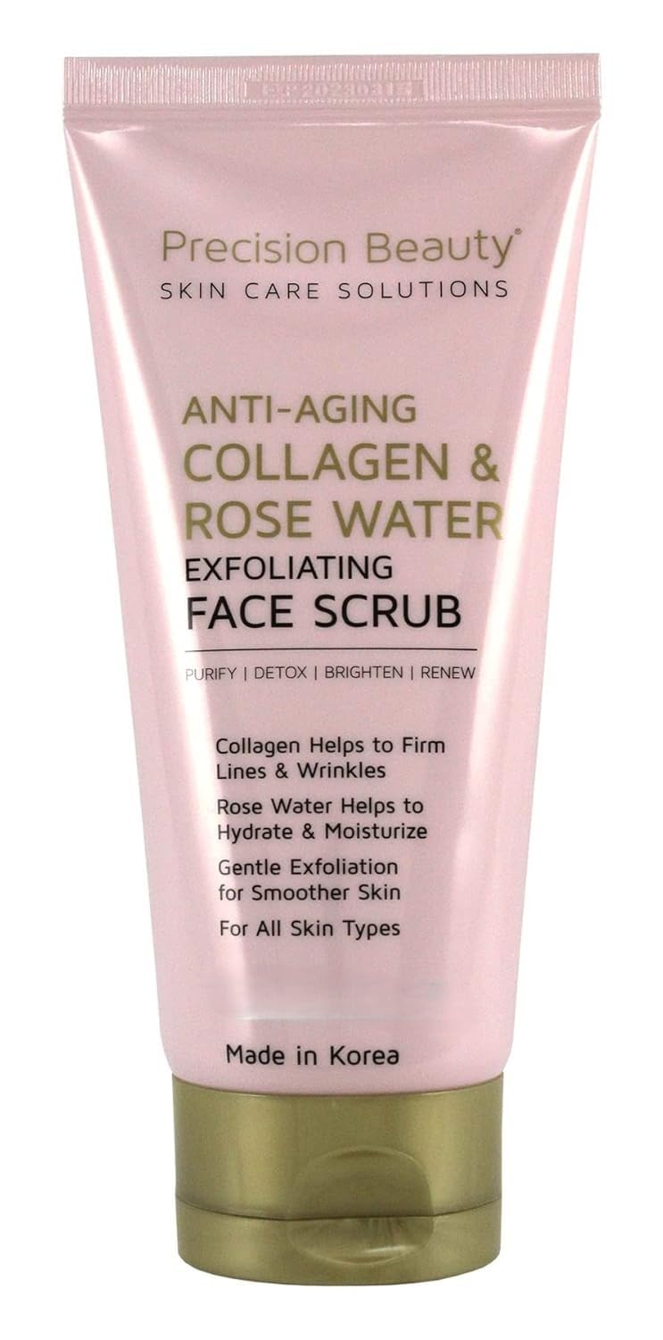 Precision Beauty Anti-Aging Collagen & Rose Water Exfoliating Face Scrub - All Skin Types, Paraben Free, 8 oz