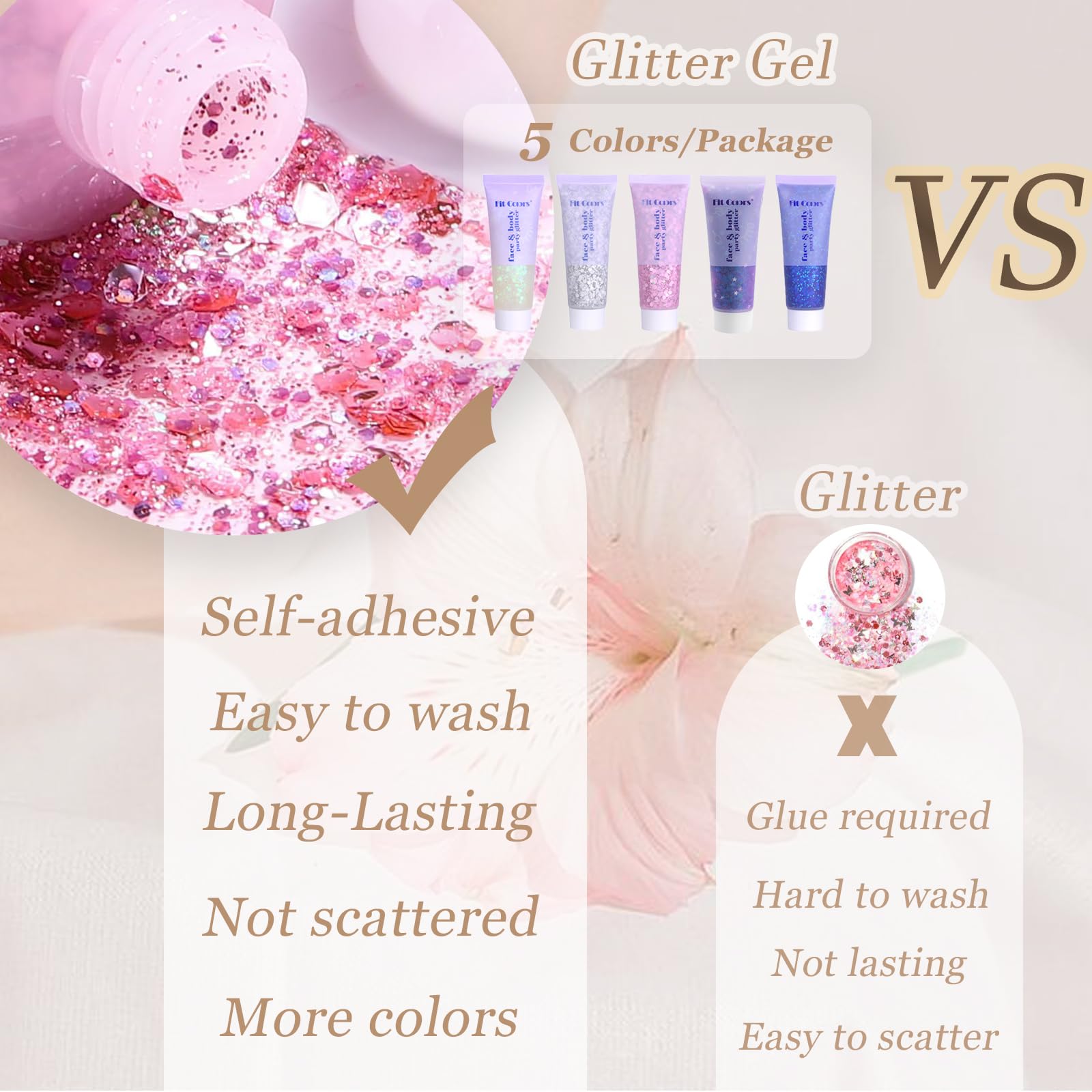Prehot Face Body Glitter Gel – Chunky Multicolor Glitter for Face, Hair & Body