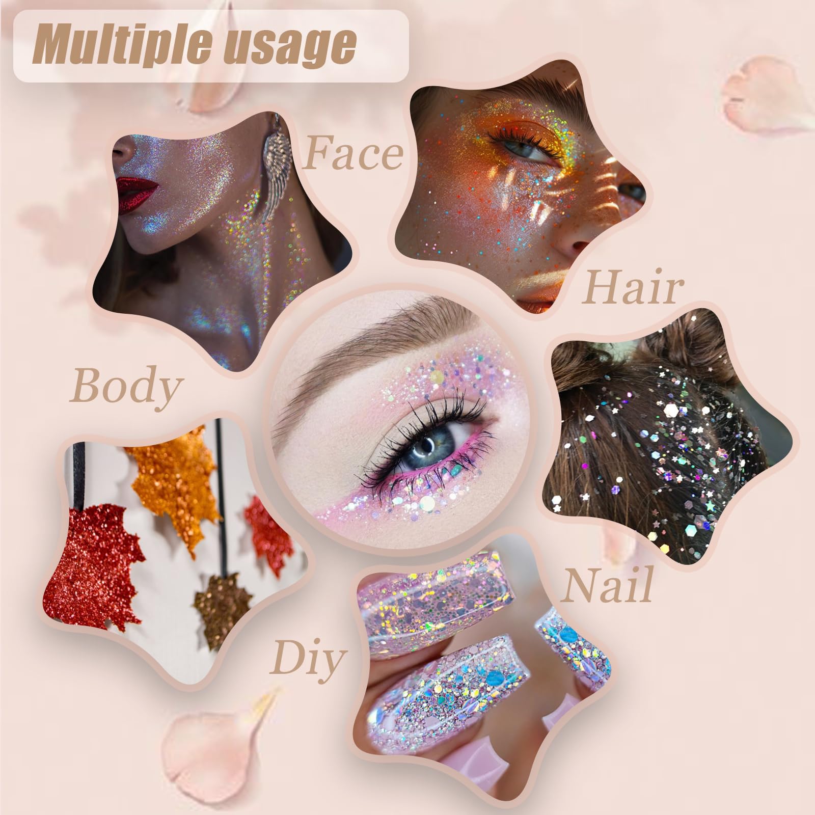Prehot Face Body Glitter Gel – Multi-Color Chunky Glitter for Makeup, Hair & Festival Looks