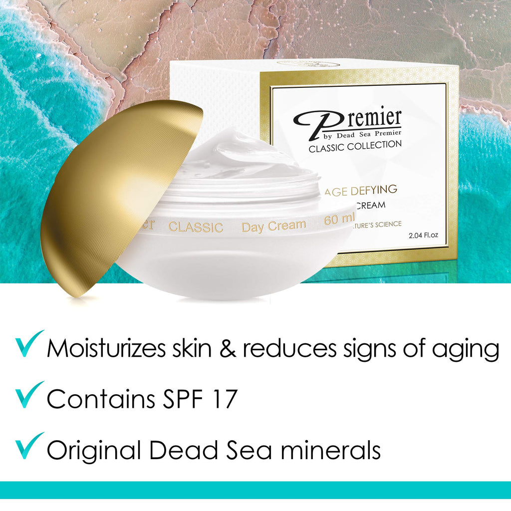 Premier Dead Sea Day Cream – SPF 17, Anti-Aging Hydration, Quick-Absorb, Vegan, 2.04 fl oz