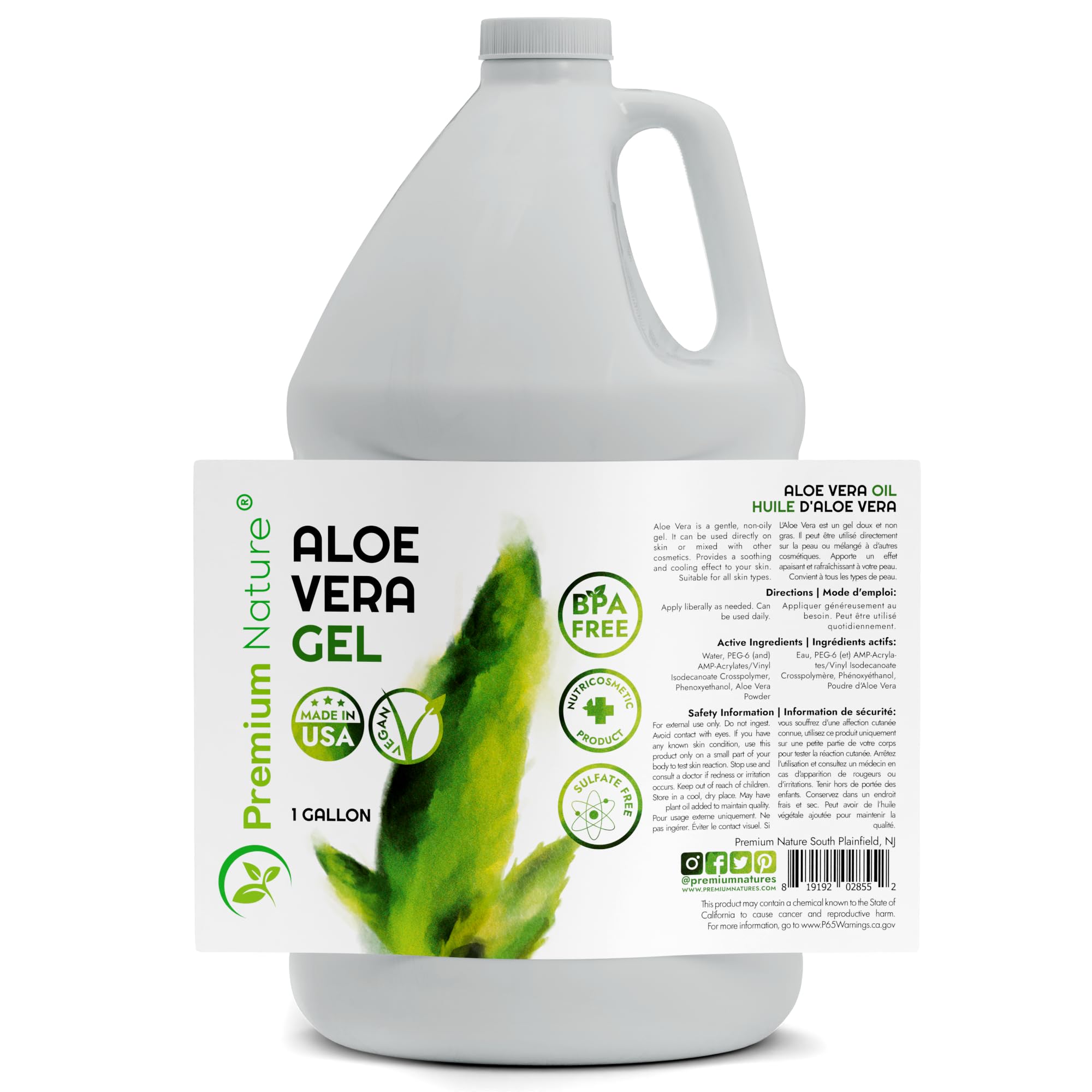 Premium Nature Pure Aloe Vera Gel — 1 Gallon Salon Size for Face, Skin & Hair