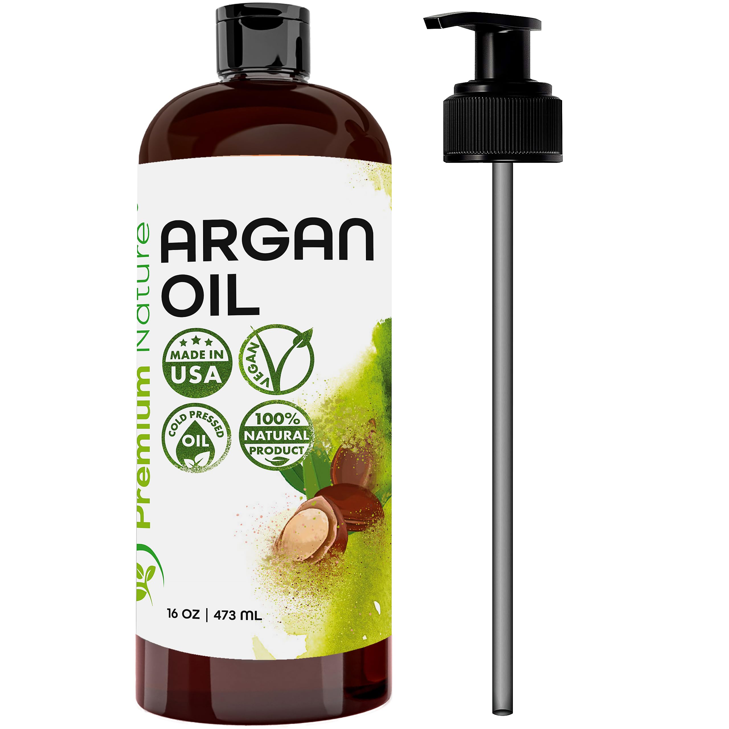 Premium Nature Argan Oil 16oz – Organic Moroccan Cold-Pressed Hair & Skin Serum for Dry, Curly & Frizzy Hair