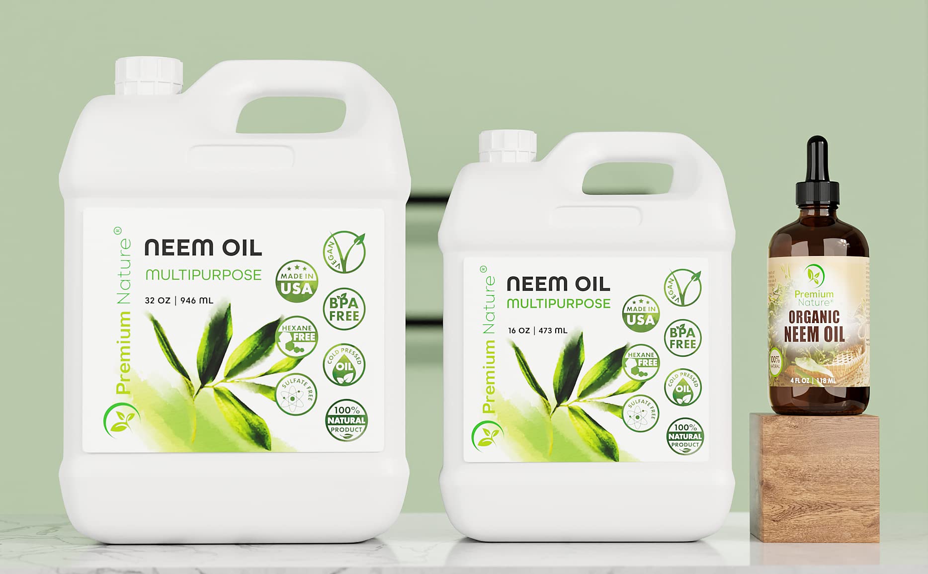 Premium Nature Neem Oil - Cold-Pressed 16 oz for Plants, Skin & Hair (Spray & Refill)