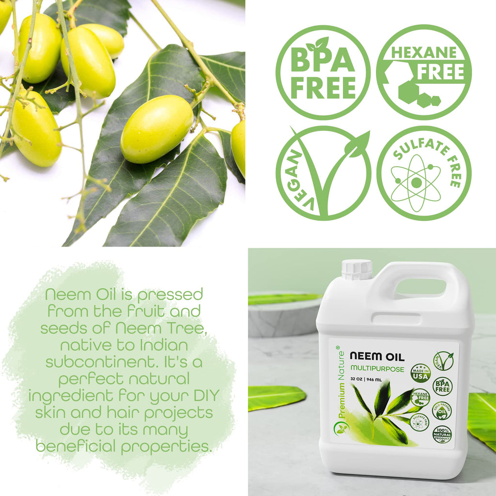 Premium Nature Neem Oil - Cold-Pressed 16 oz for Plants, Skin & Hair (Spray & Refill)