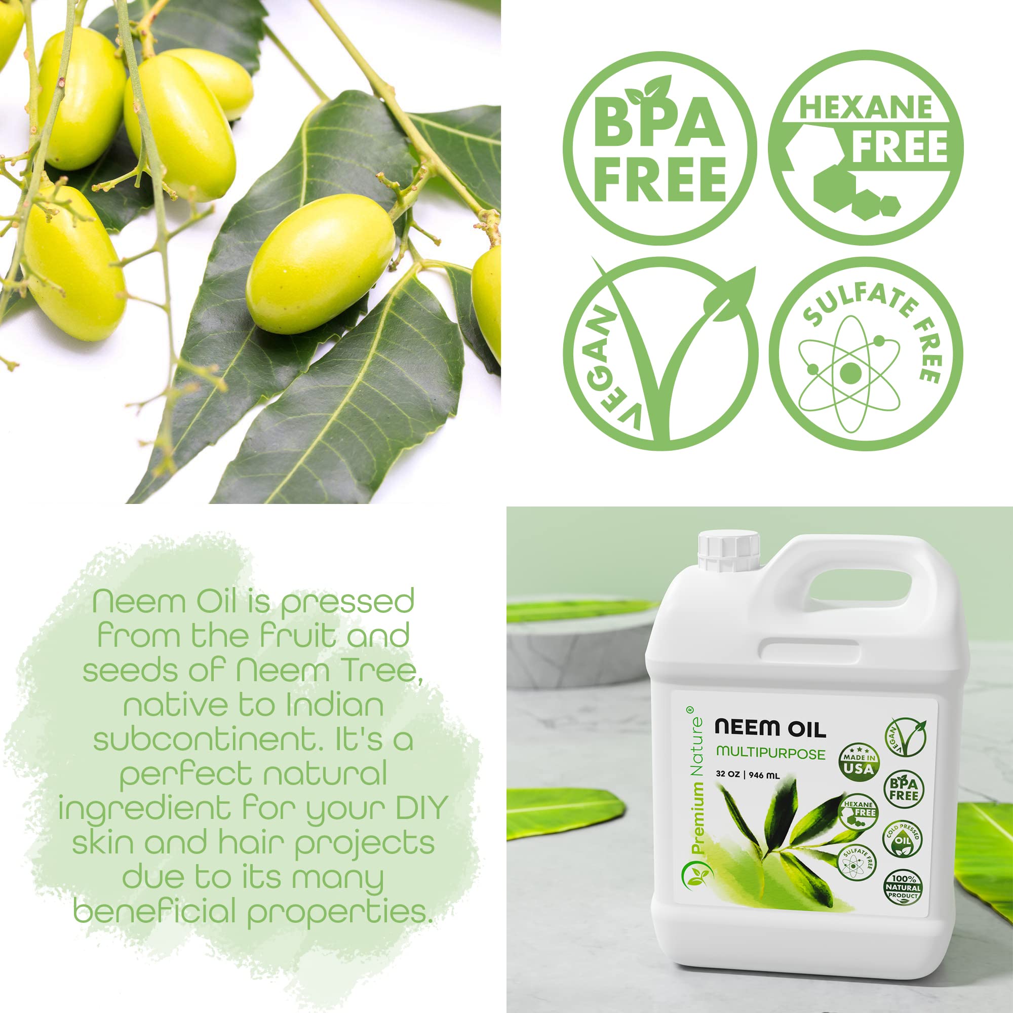 Premium Nature Neem Oil - Cold-Pressed 16 oz for Plants, Skin & Hair (Spray & Refill)