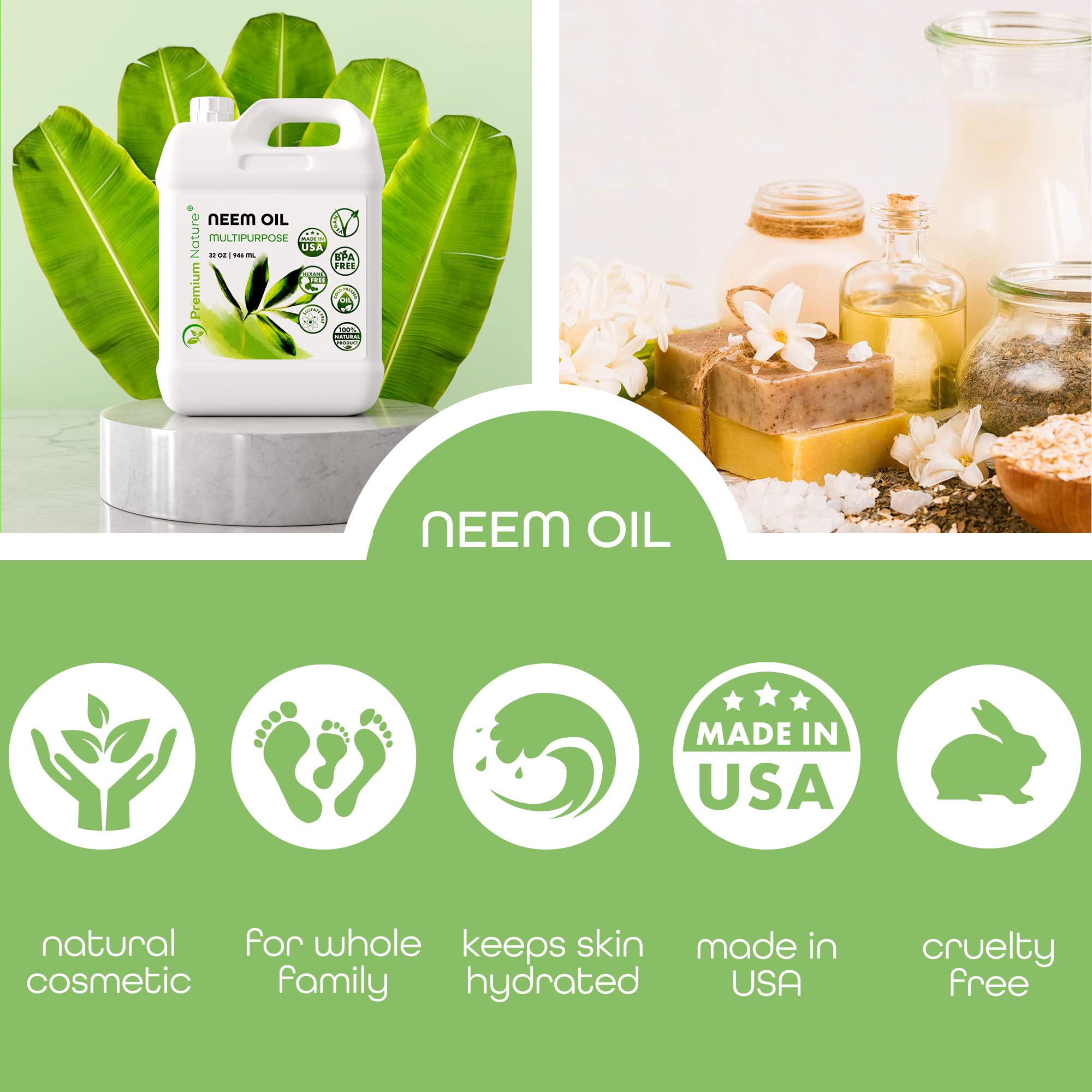 Premium Nature Neem Oil - Cold-Pressed 16 oz for Plants, Skin & Hair (Spray & Refill)