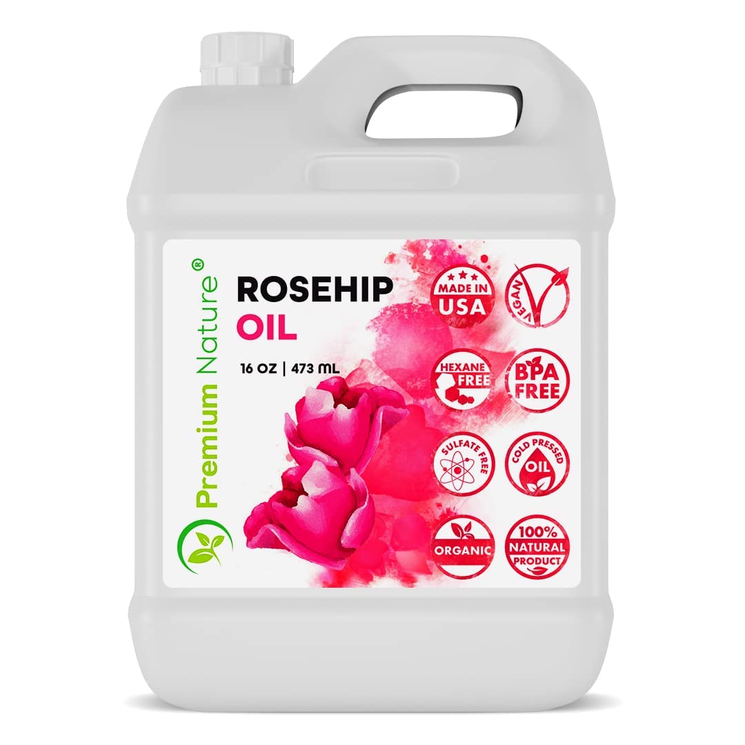 Premium Nature Rosehip Oil – Cold-Pressed 16oz, Organic, Unrefined Seed Oil for Skin, Hair & Nails