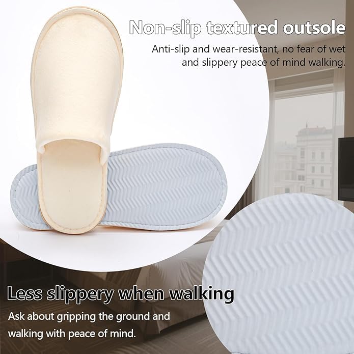 6 Pairs Premium Spa Slippers Gray & Beige – Soft Non-Slip Guest Slippers for Hotel and Bridal