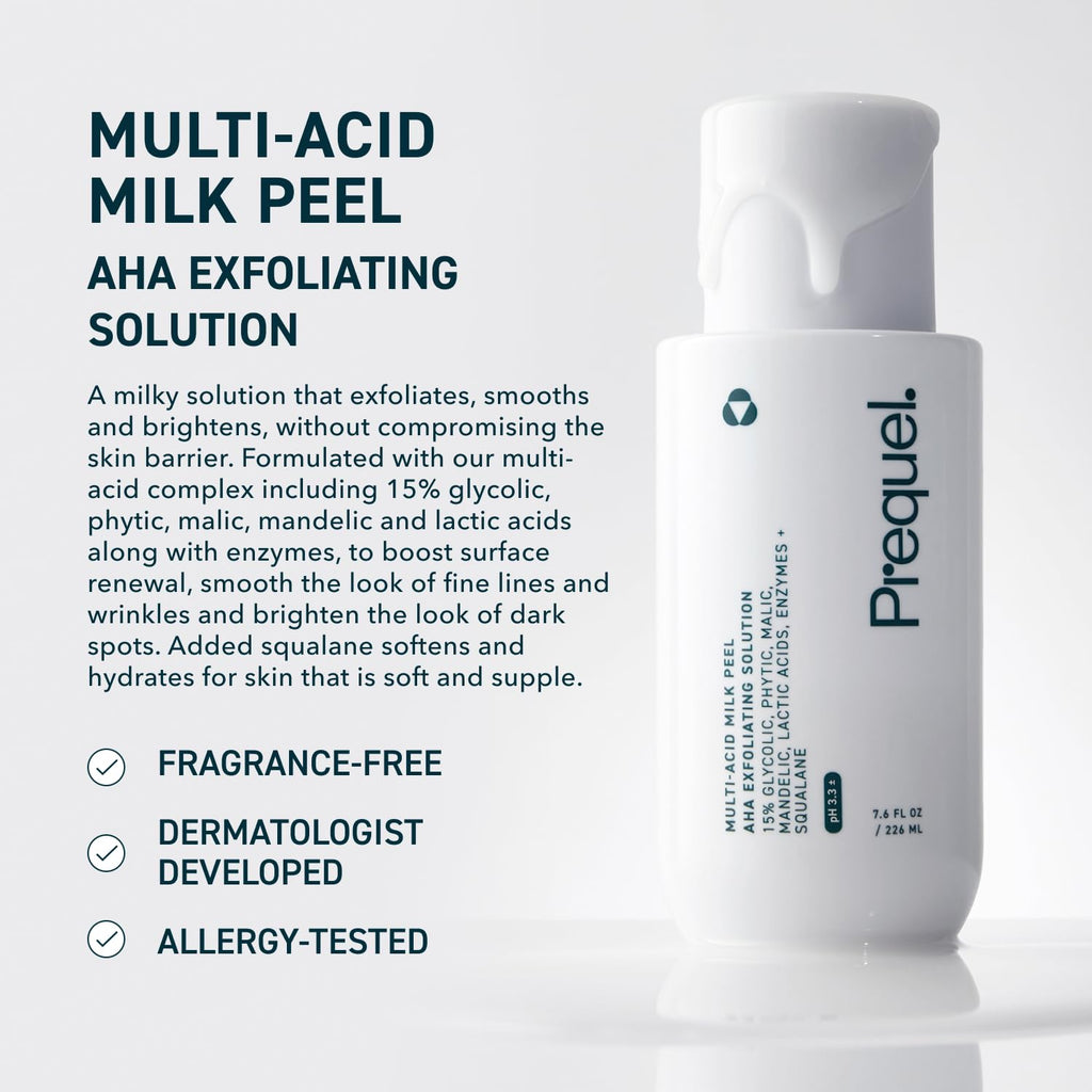 Prequel Skin Multi-Acid Milk Peel – 15% Glycolic Exfoliant with Lactic Acid & Enzymes, 7.6oz