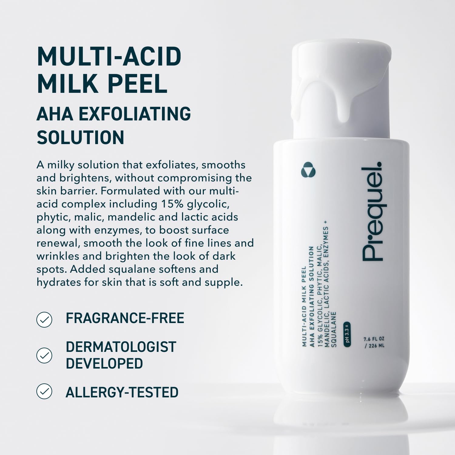 Prequel Skin Multi-Acid Milk Peel – 15% Glycolic Exfoliant with Lactic Acid & Enzymes, 7.6oz