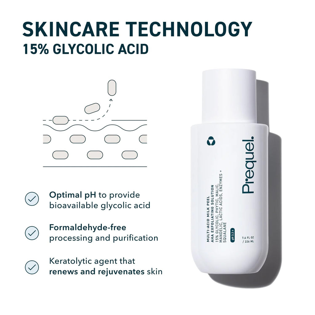 Prequel Skin Multi-Acid Milk Peel – 15% Glycolic Exfoliant with Lactic Acid & Enzymes, 7.6oz