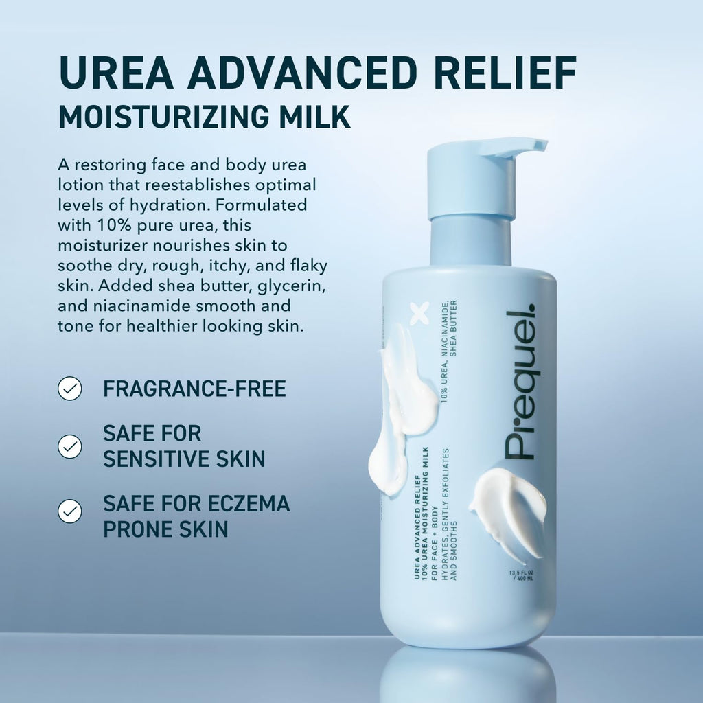 Prequel Skin Urea Advanced Relief Moisturizing Milk, 10% Urea – Unscented Hydration for Face & Body (2 Pack)