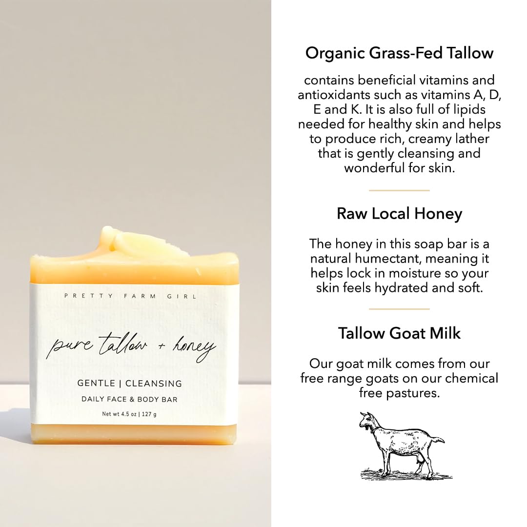 Pretty Farm Girl Pure Tallow + Honey Soap Bar — Fragrance Free for Sensitive Skin