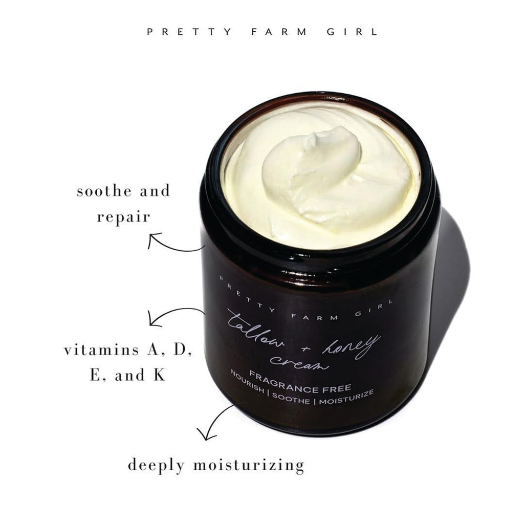 Pretty Farm Girl Tallow and Honey Body Butter – Fragrance Free, Lightly Whipped, Full-Body Use, 5.4oz