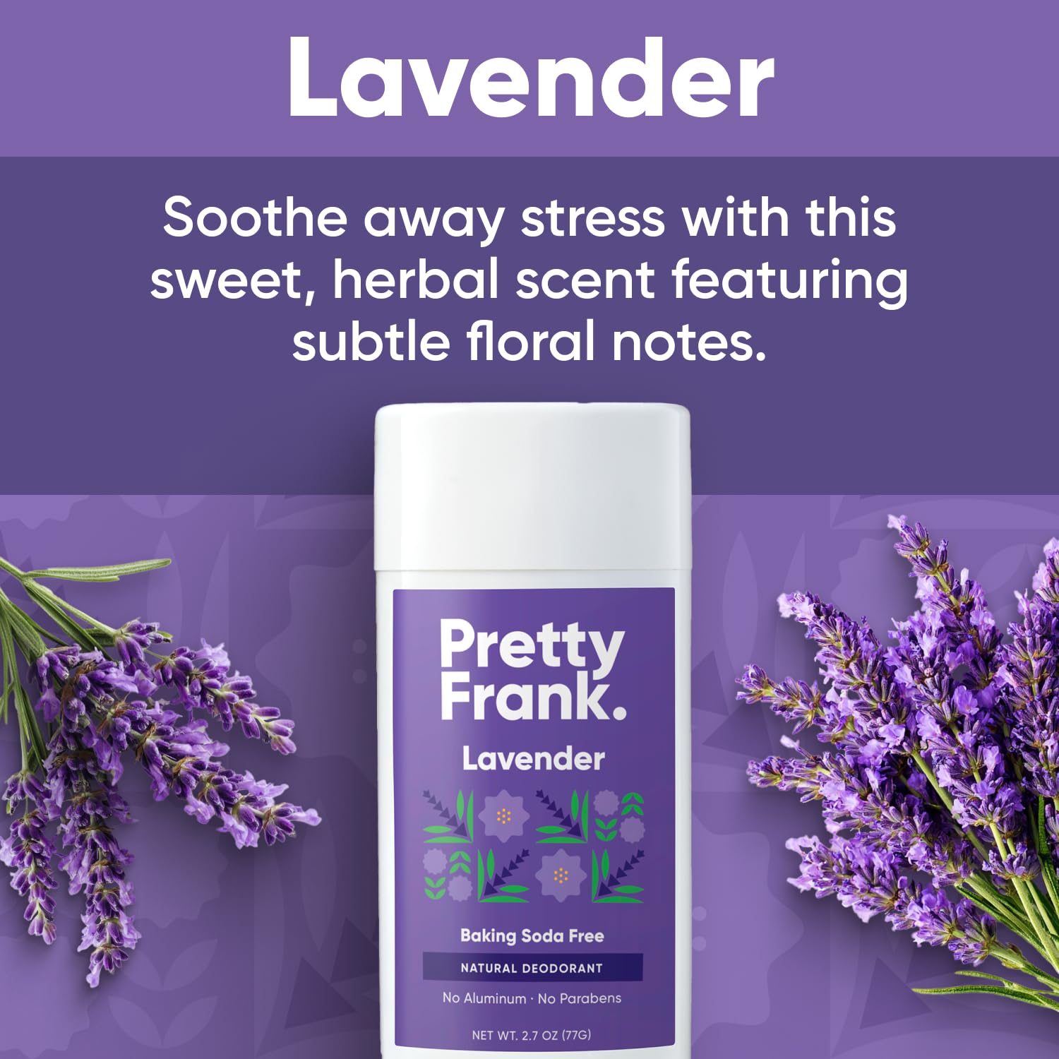 Pretty Frank Lavender Aluminum-Free Deodorant Stick | Baking Soda-Free, Organic Ingredients