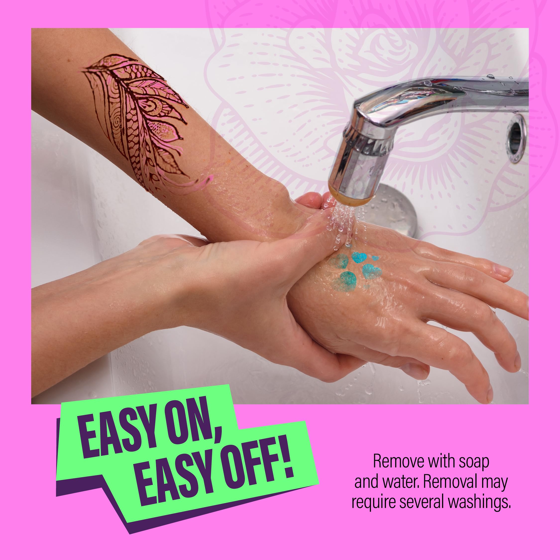 Pretty Me Temporary Tattoos Markers Kit – 6 Vivid Pens + 10 Stencils for Teens & Adults